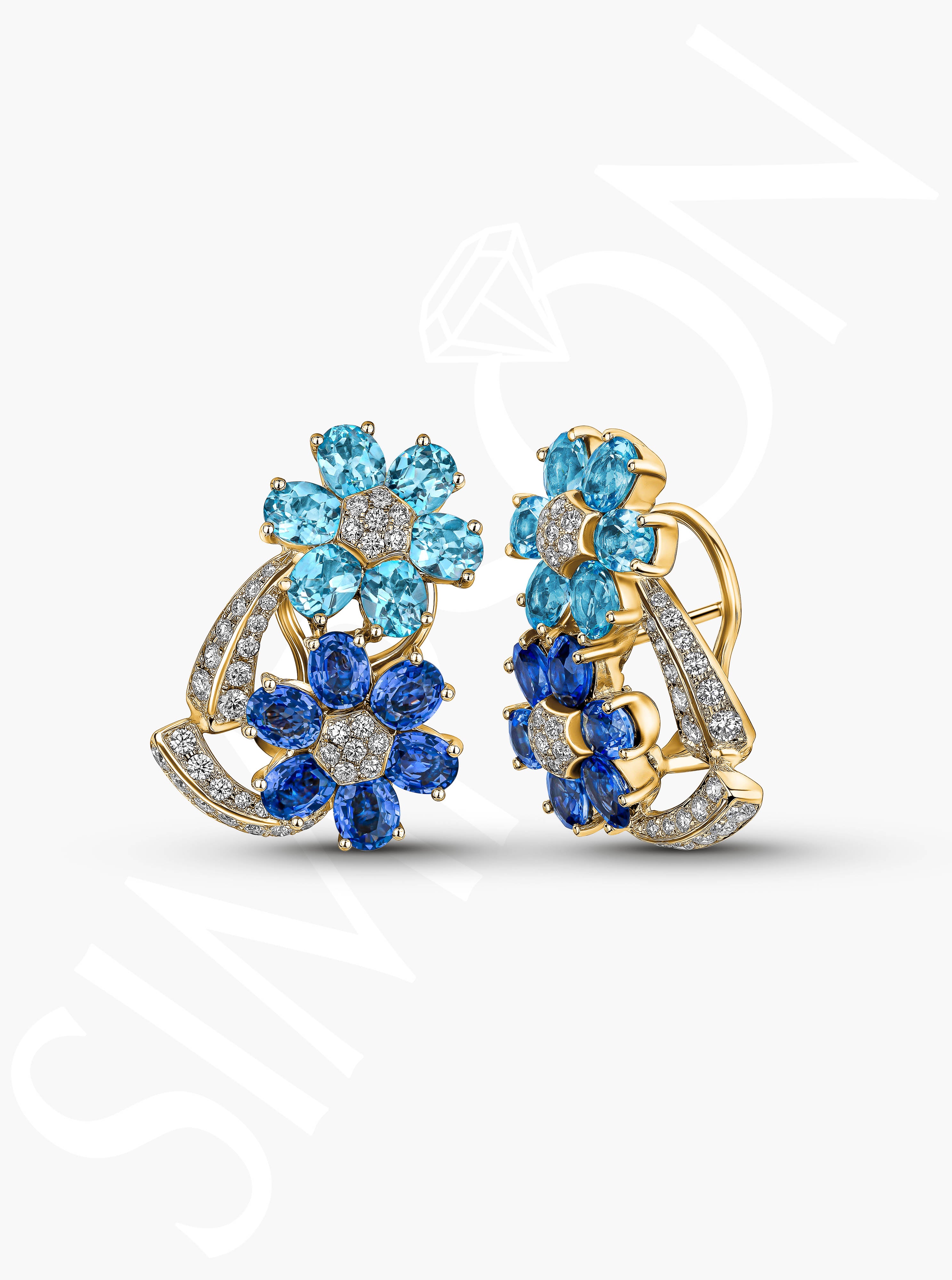 Apatite, Sapphire & Diamond Floral Earrings
