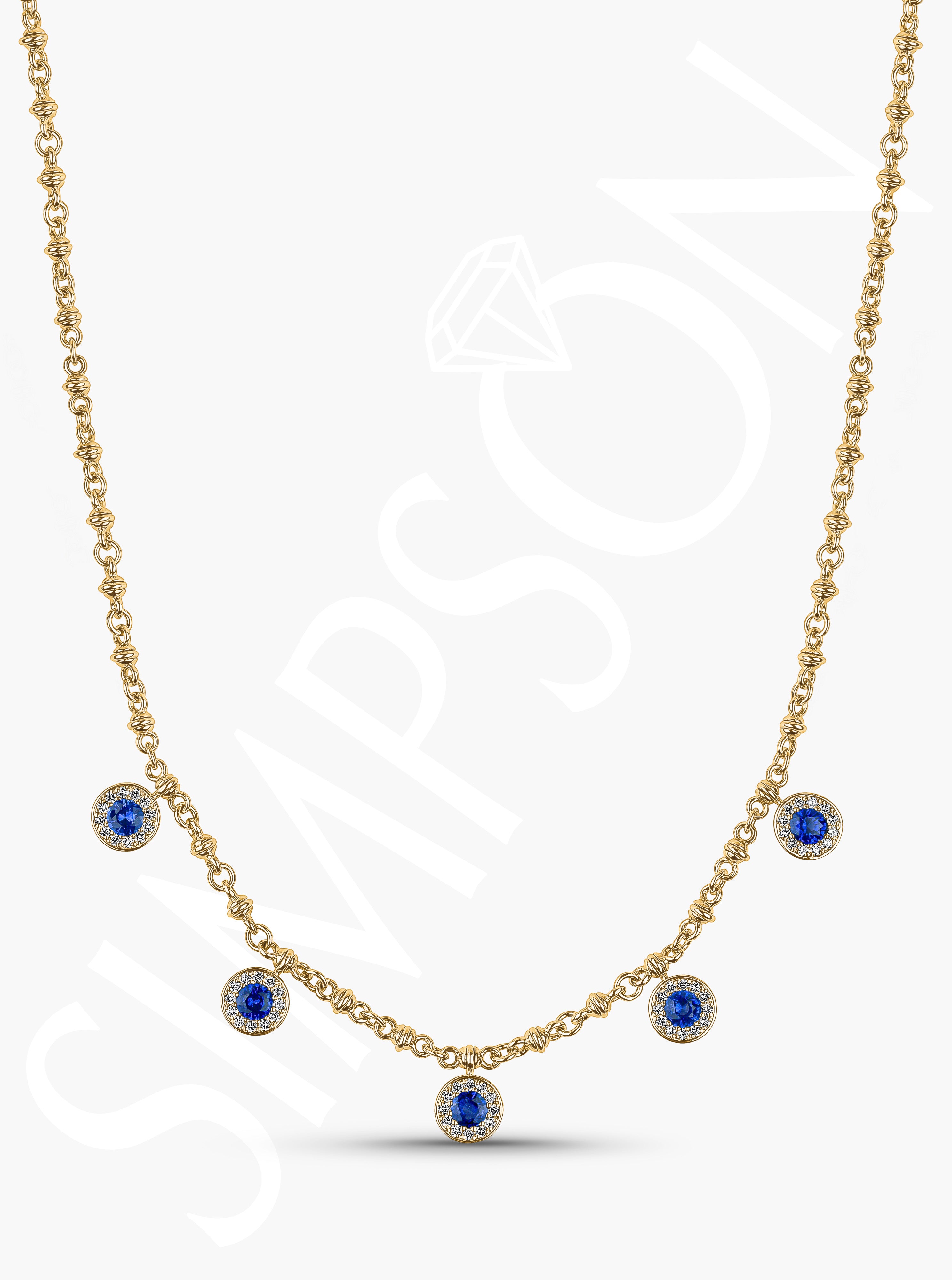 Blue Sapphire And Diamond Station Necklace