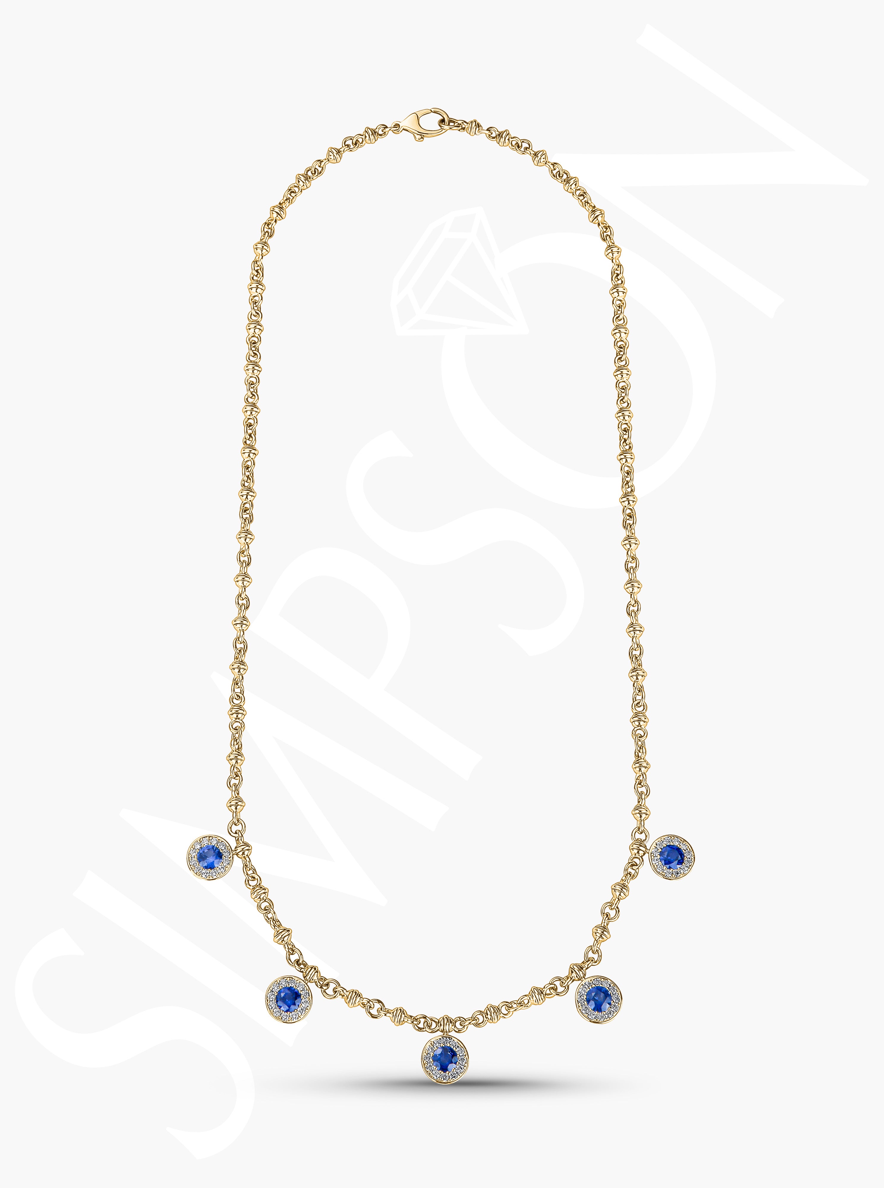 Blue Sapphire And Diamond Station Necklace