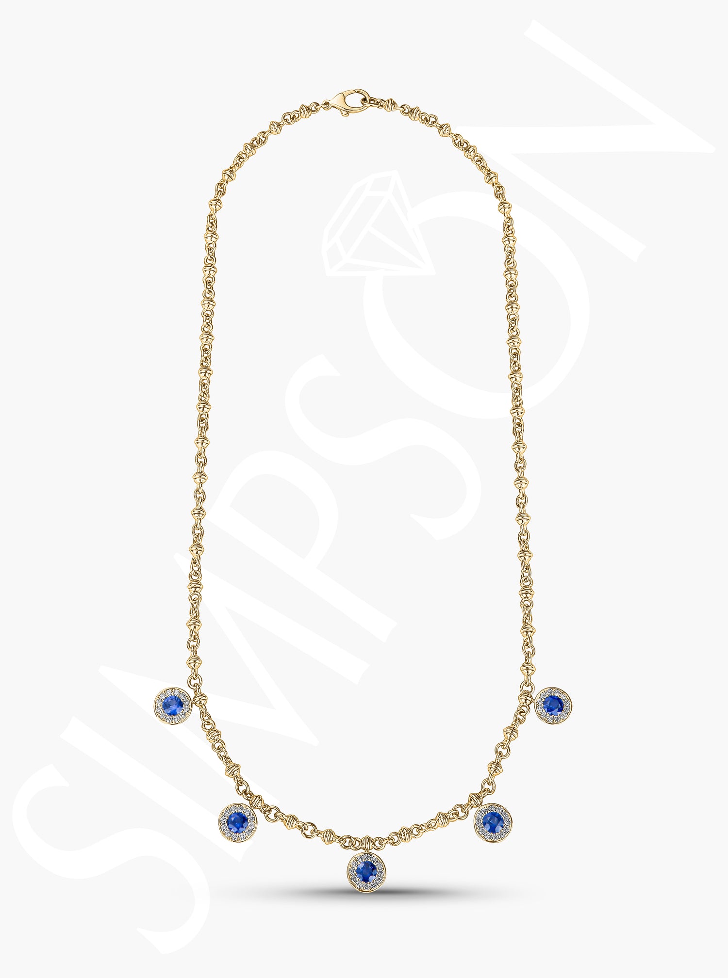 Blue Sapphire And Diamond Station Necklace