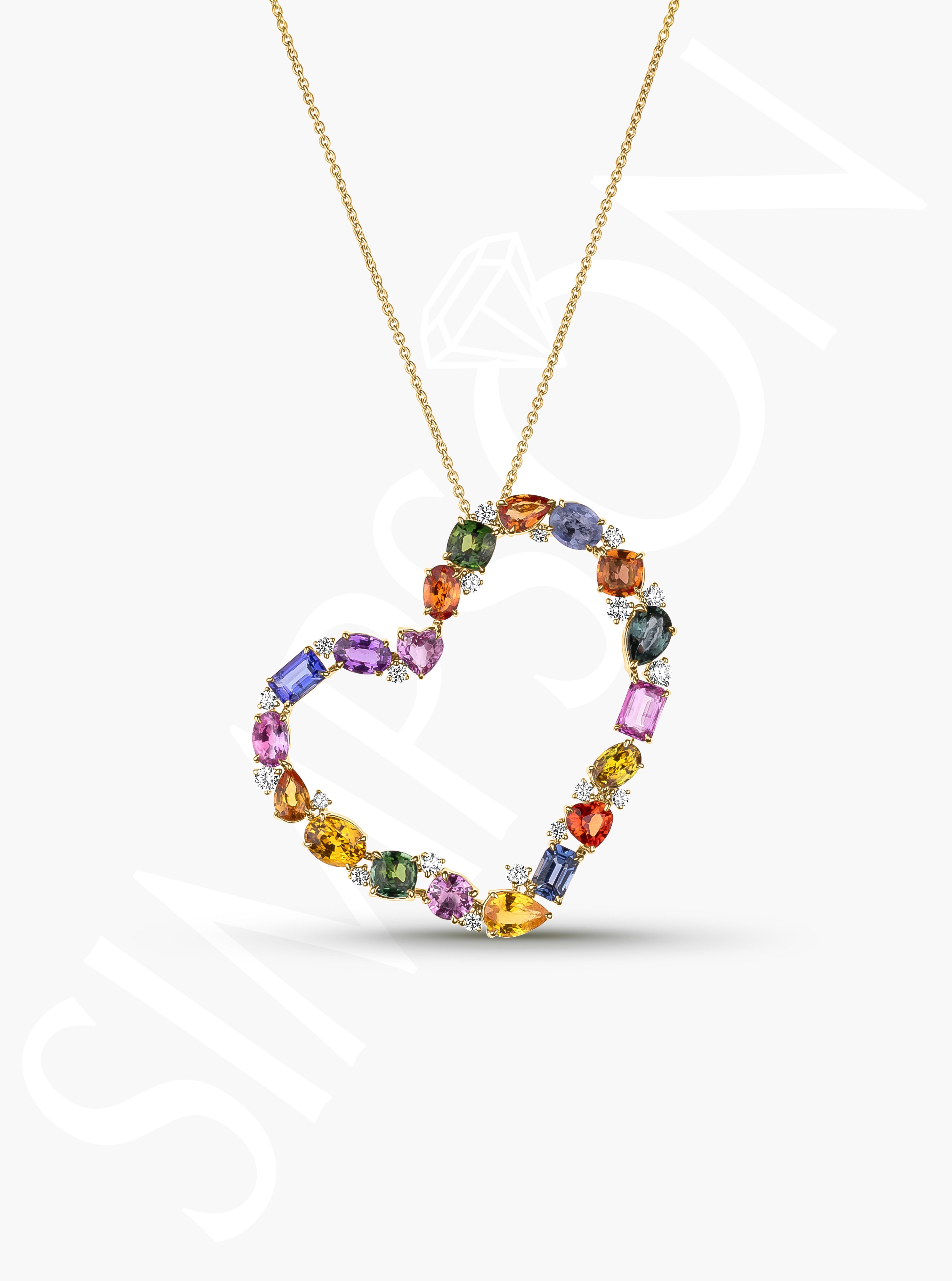 Multi-Color Gemstone Heart Pendant