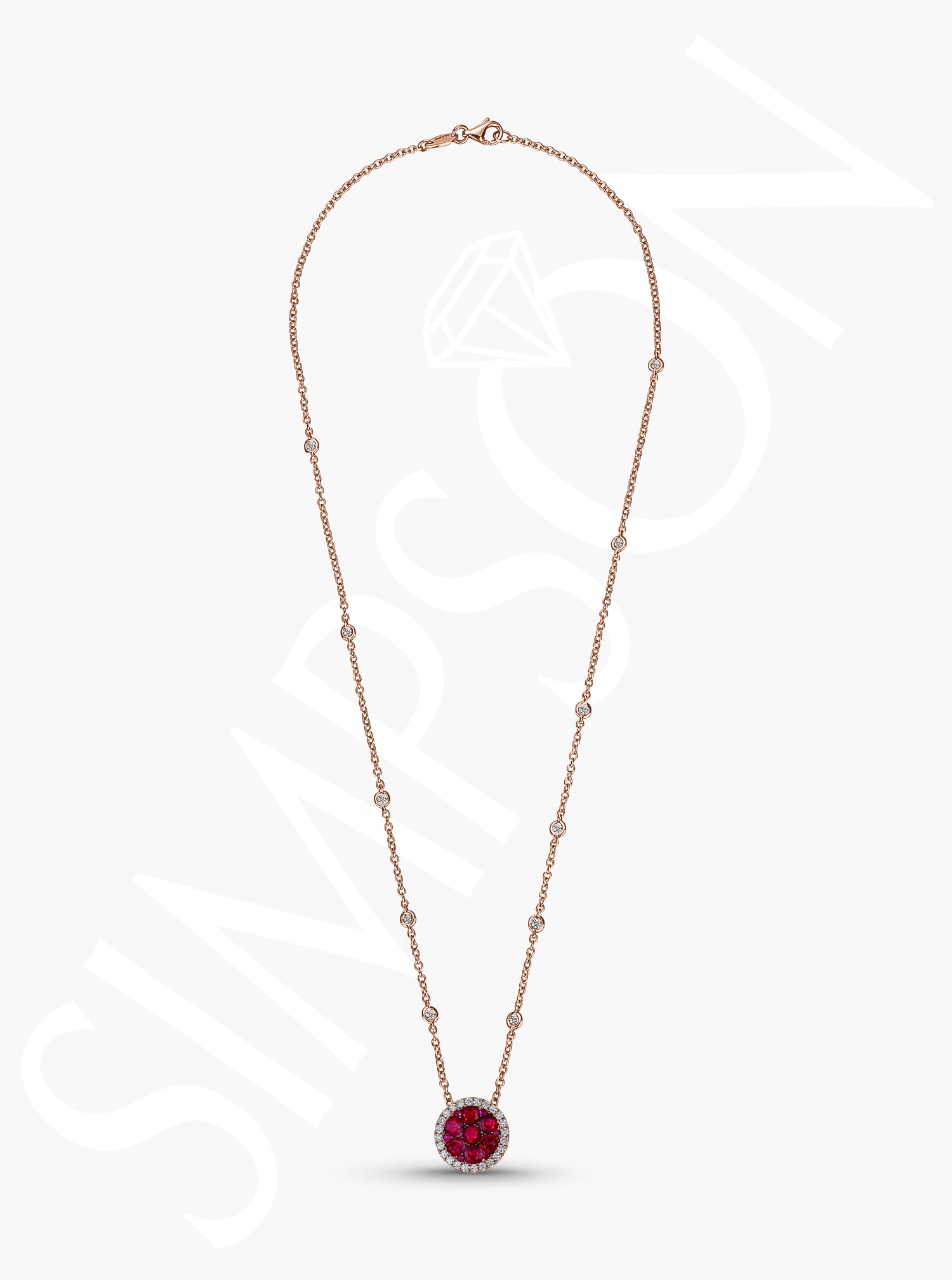 Ruby and Diamond Halo Pendant Necklace