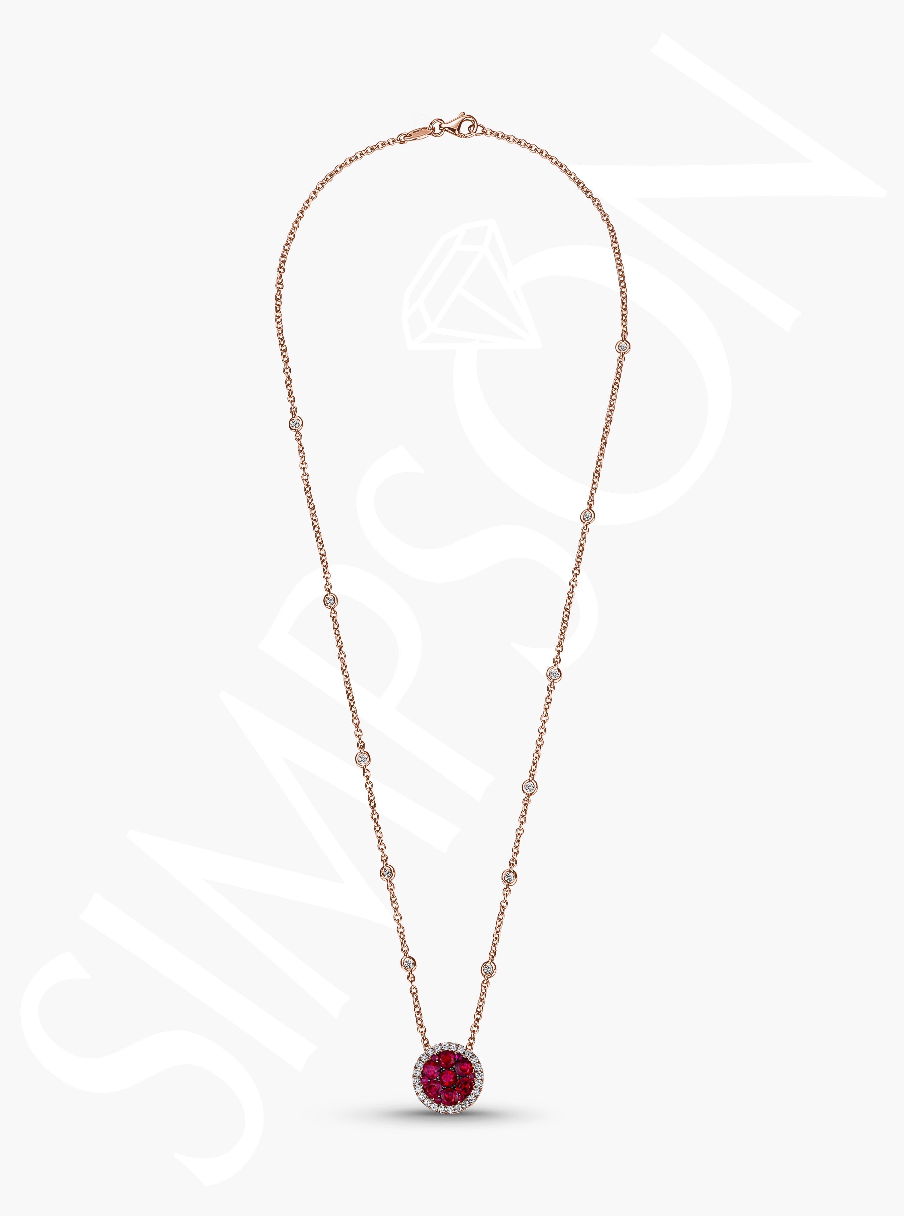 Ruby and Diamond Halo Pendant Necklace