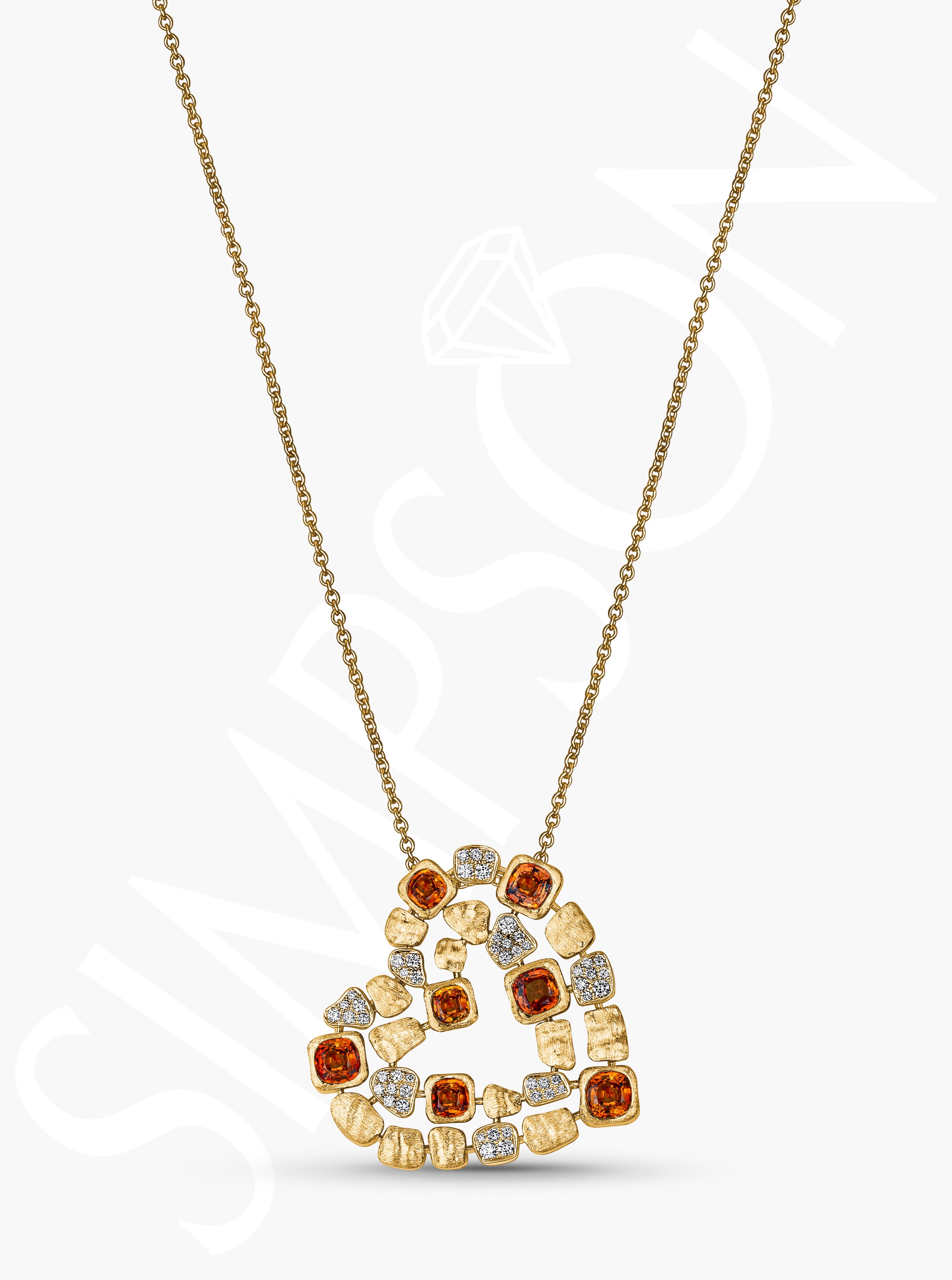 Heart Necklace with Orange Sapphires and Diamonds