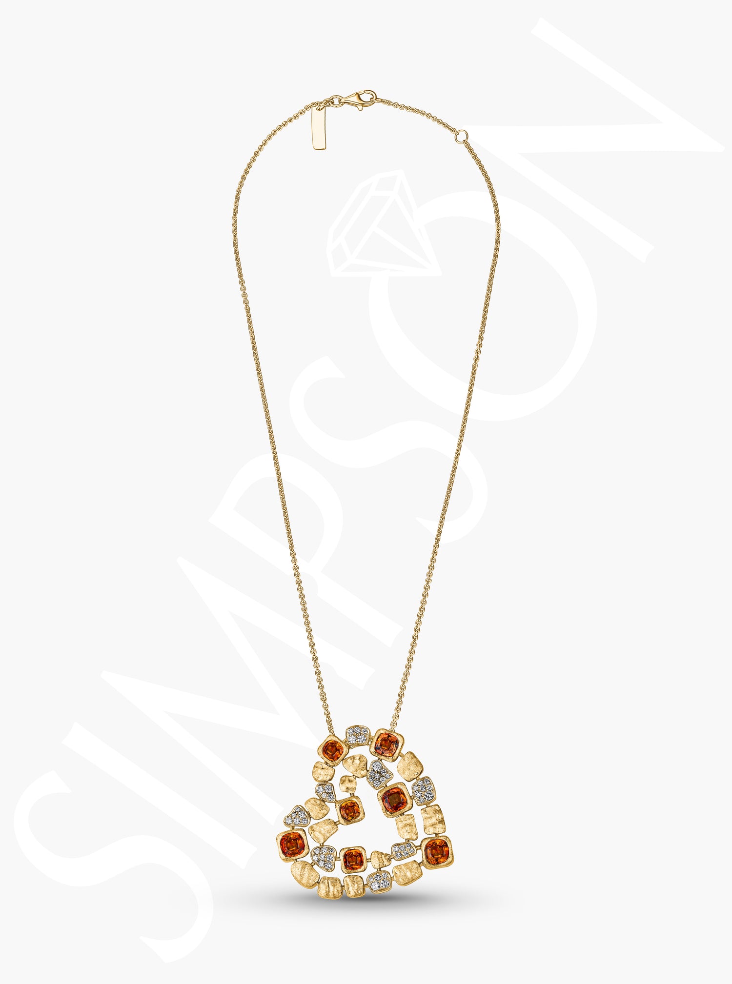 Heart Necklace with Orange Sapphires and Diamonds