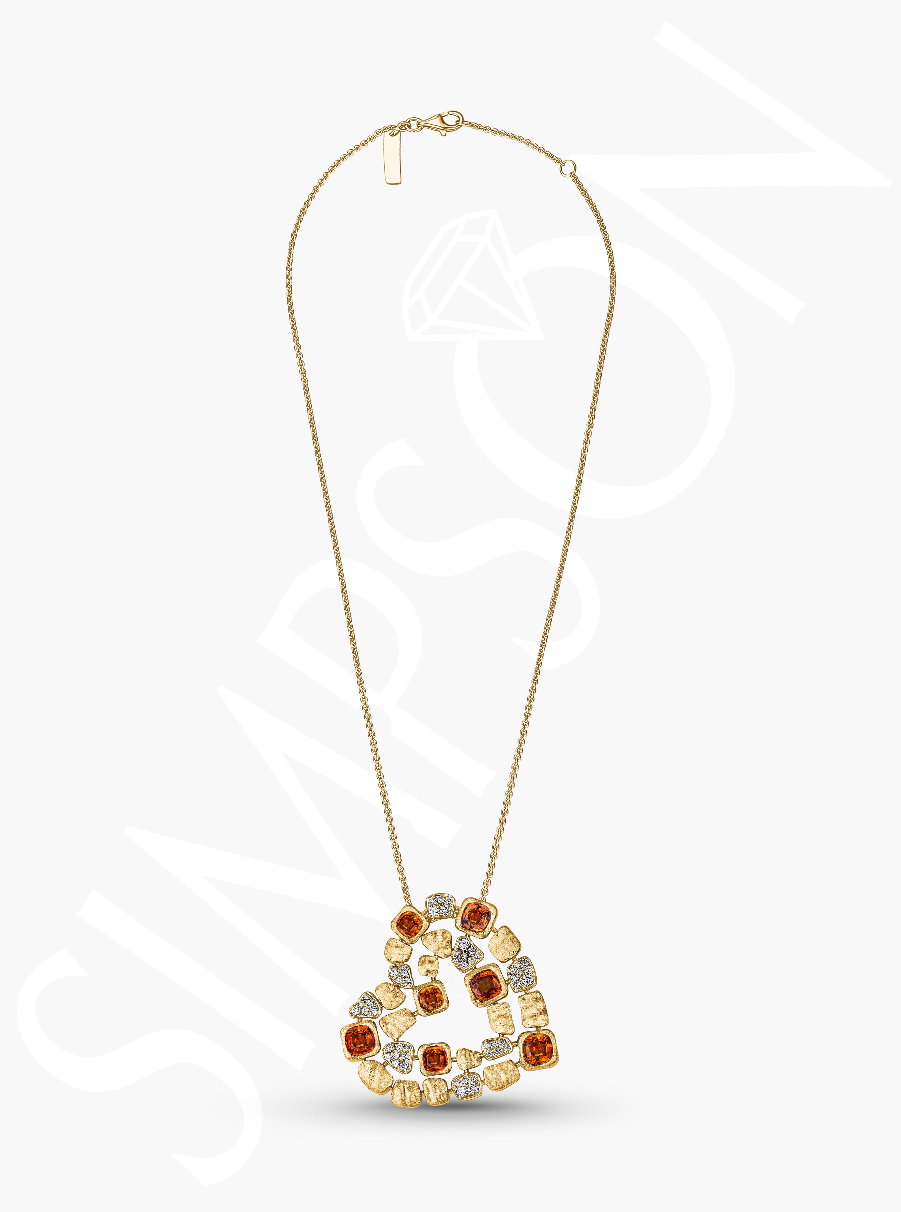 Heart Necklace with Orange Sapphires and Diamonds