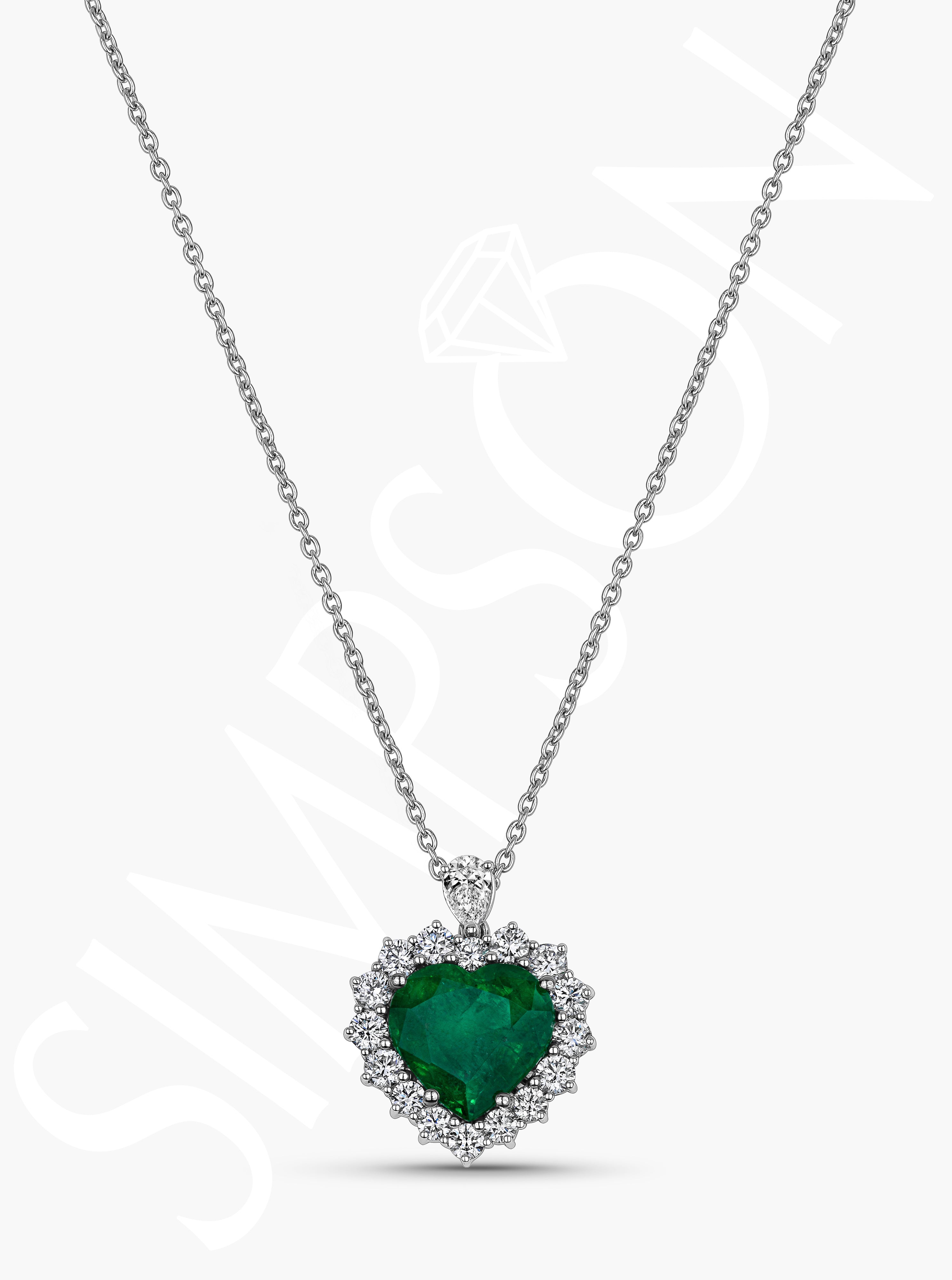 Heart-Shaped Emerald Pendant With Diamond Halo