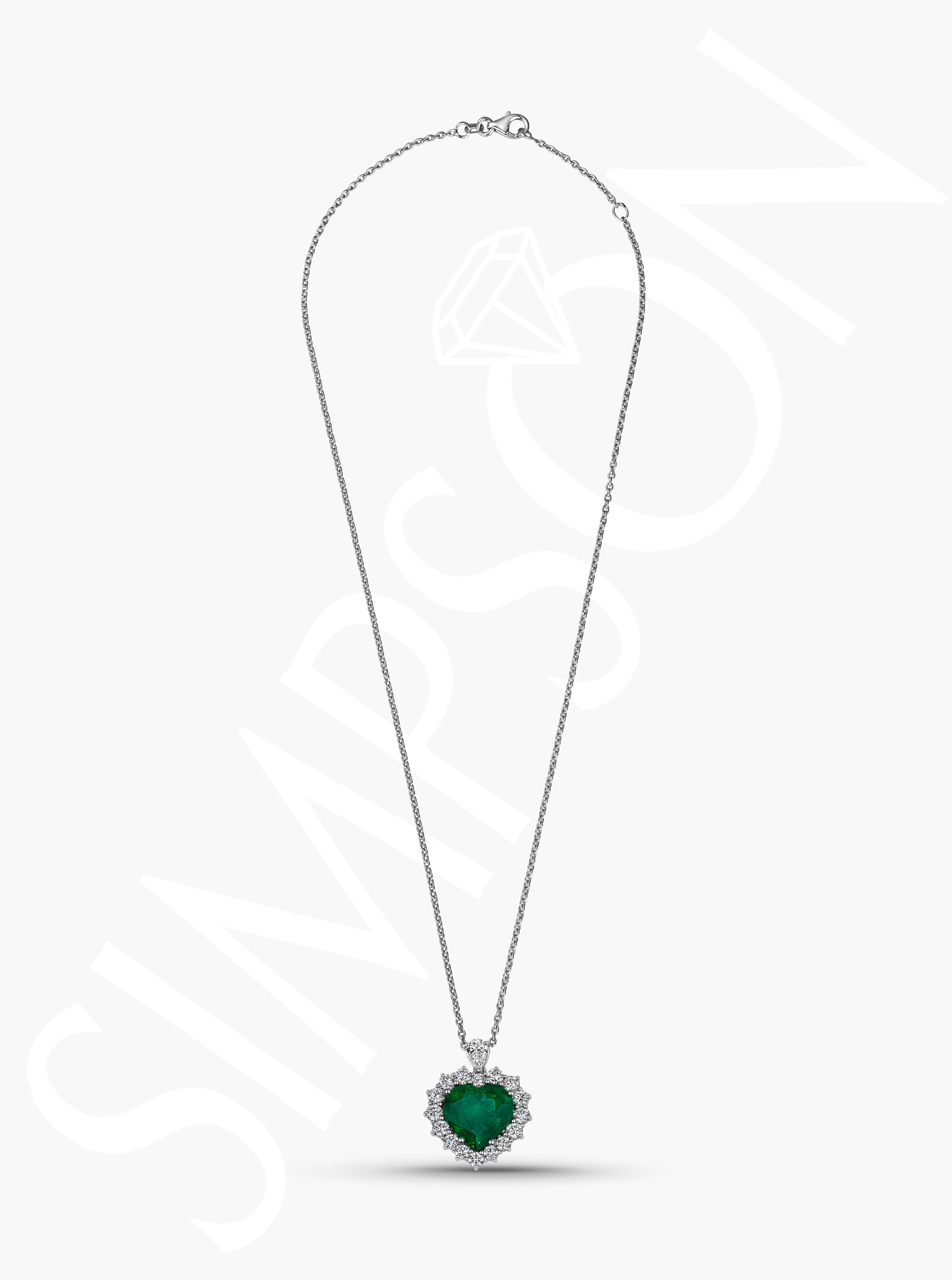 Heart-Shaped Emerald Pendant With Diamond Halo