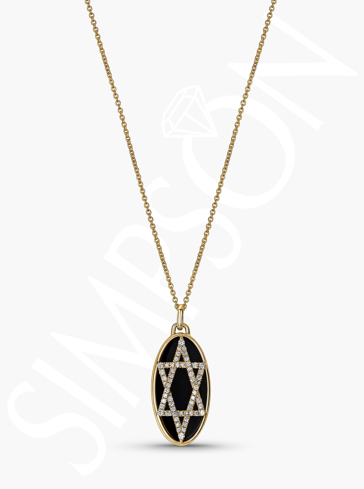 Star of David Pendant Necklace with Diamonds and Black Onyx