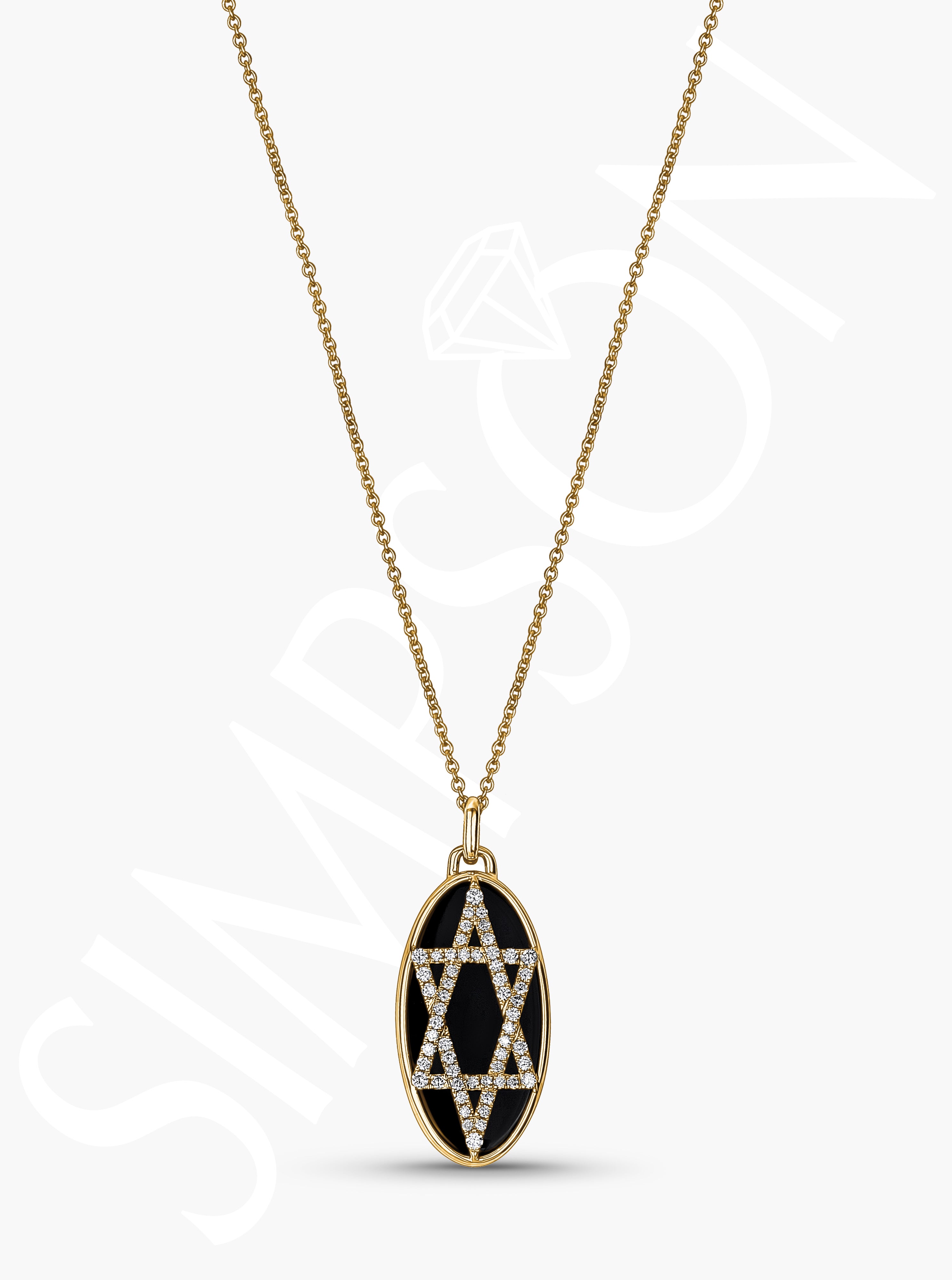 Star of David Pendant Necklace with Diamonds and Black Onyx