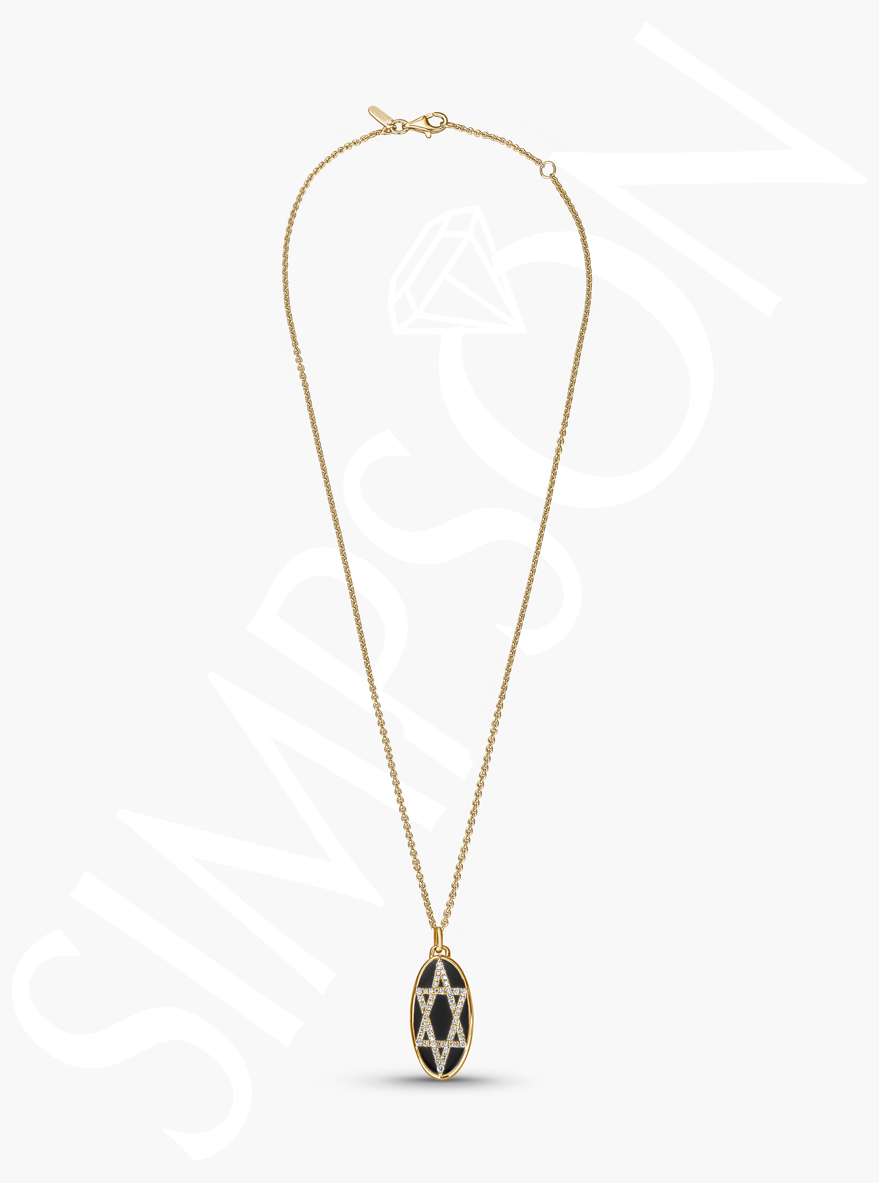 Star of David Pendant Necklace with Diamonds and Black Onyx
