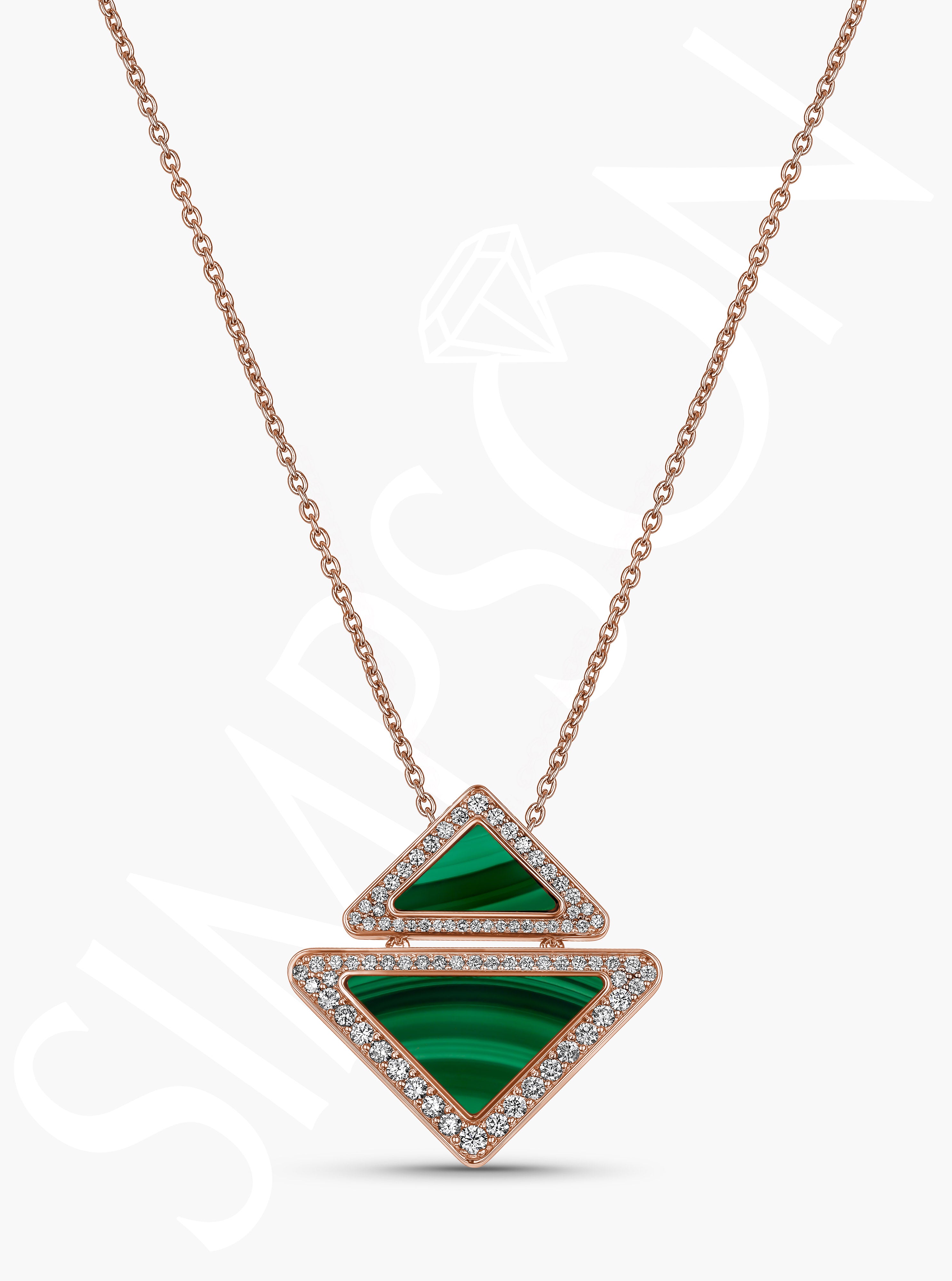 Geometric Malachite And Diamond Necklace