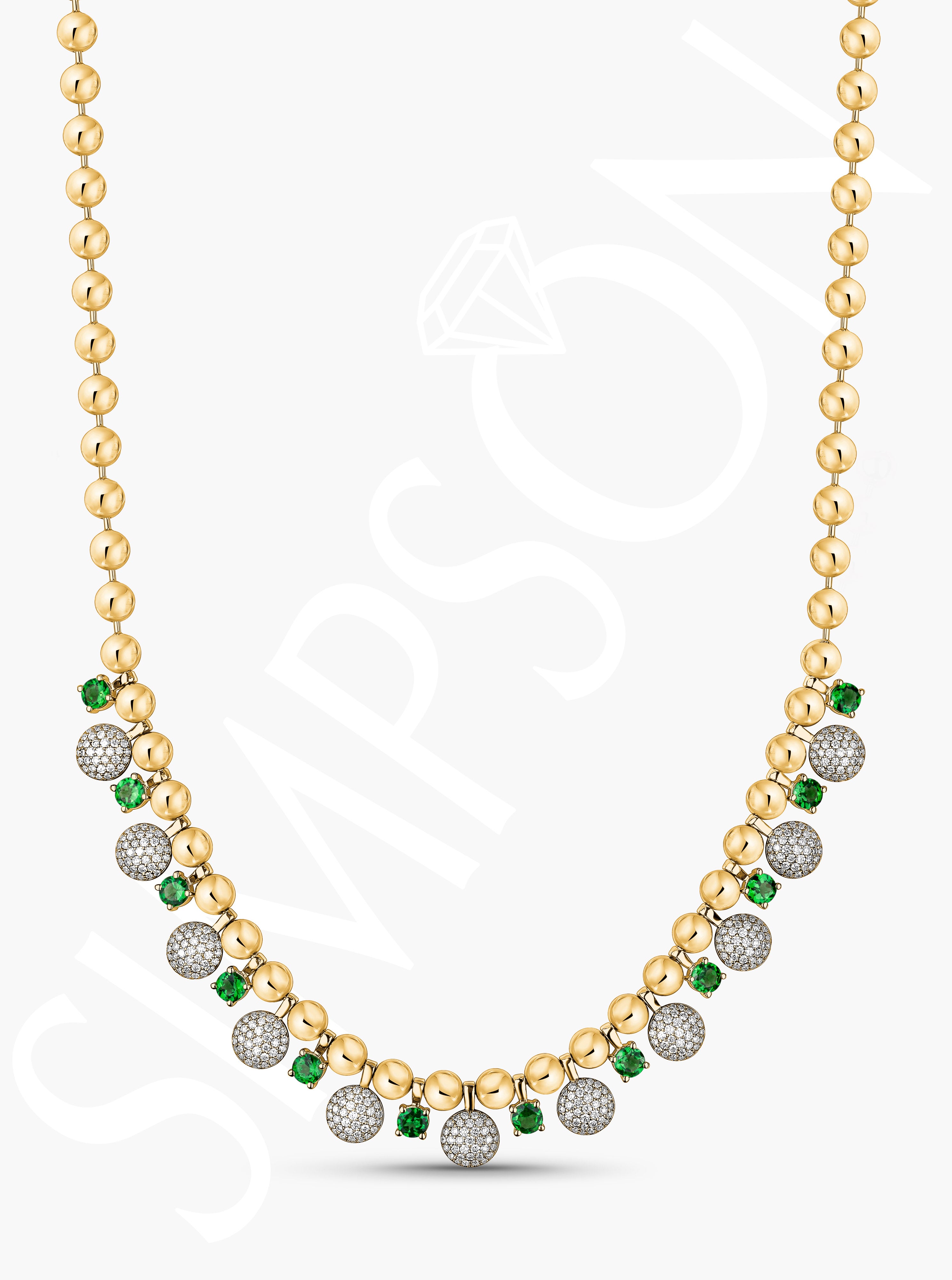 Beaded Necklace with Pavé Diamond and Tsavorite Stations