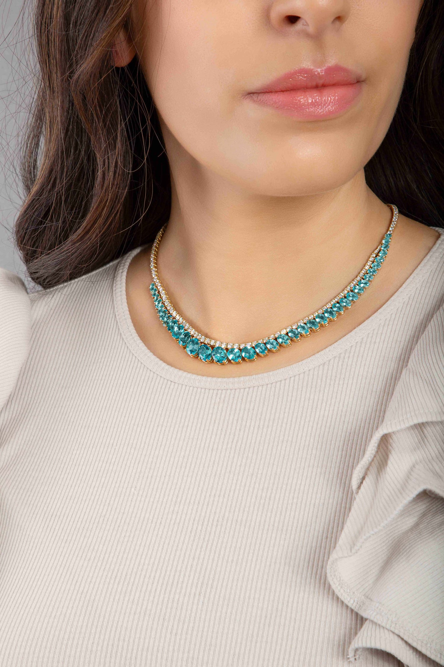 Apatite and Diamond Graduated Necklace