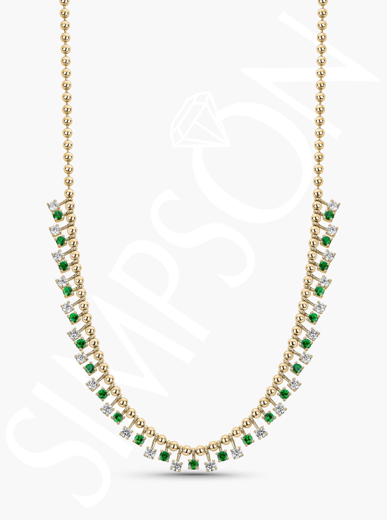 Beaded Necklace with Diamond and Tsavorite Stations