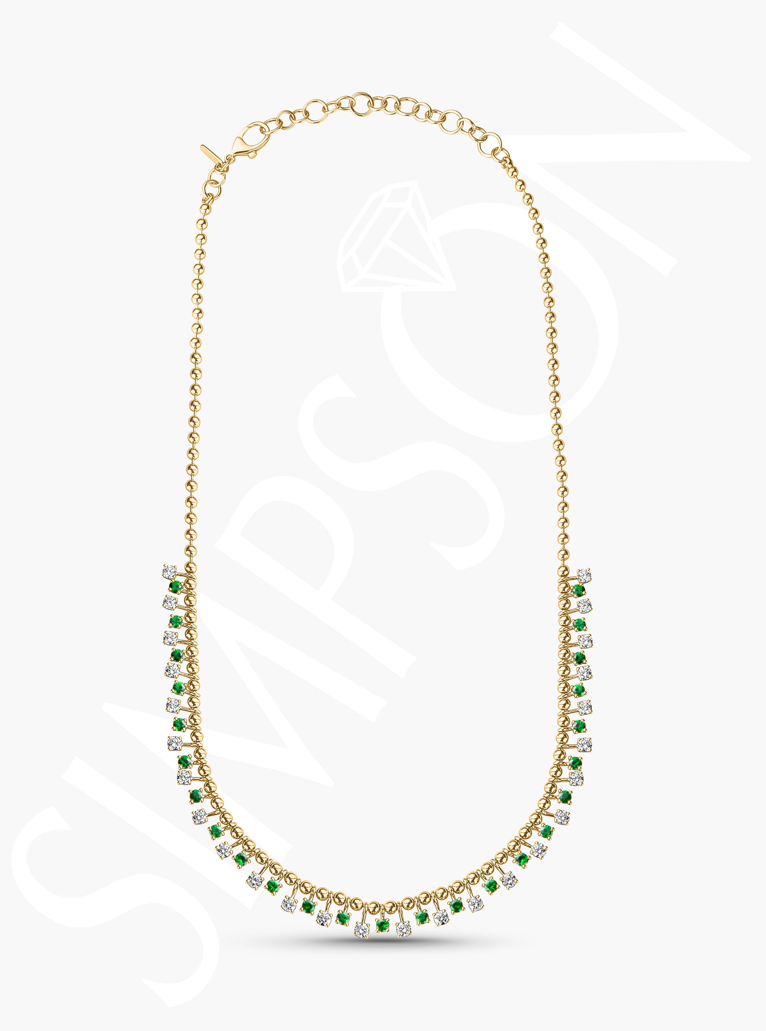 Beaded Necklace with Diamond and Tsavorite Stations