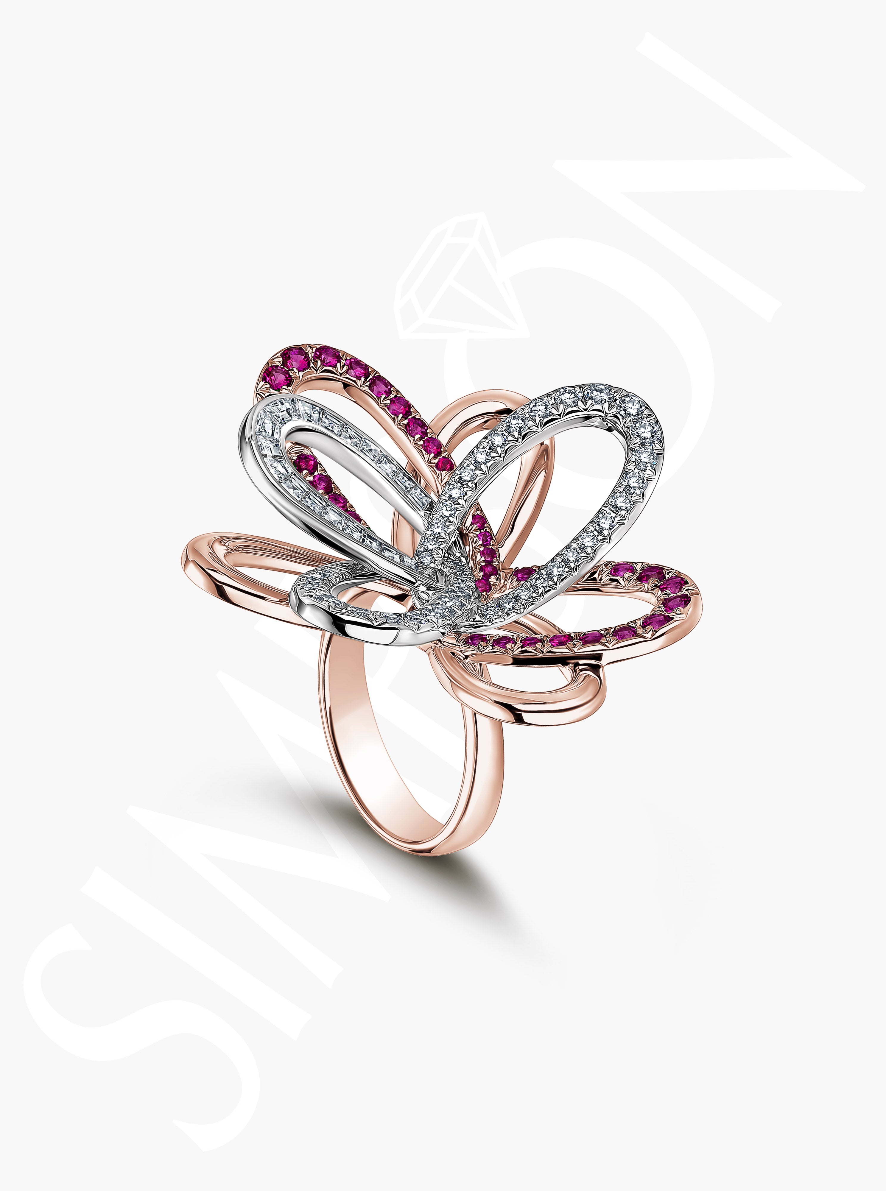 Floral Ring with Rubies and Diamonds