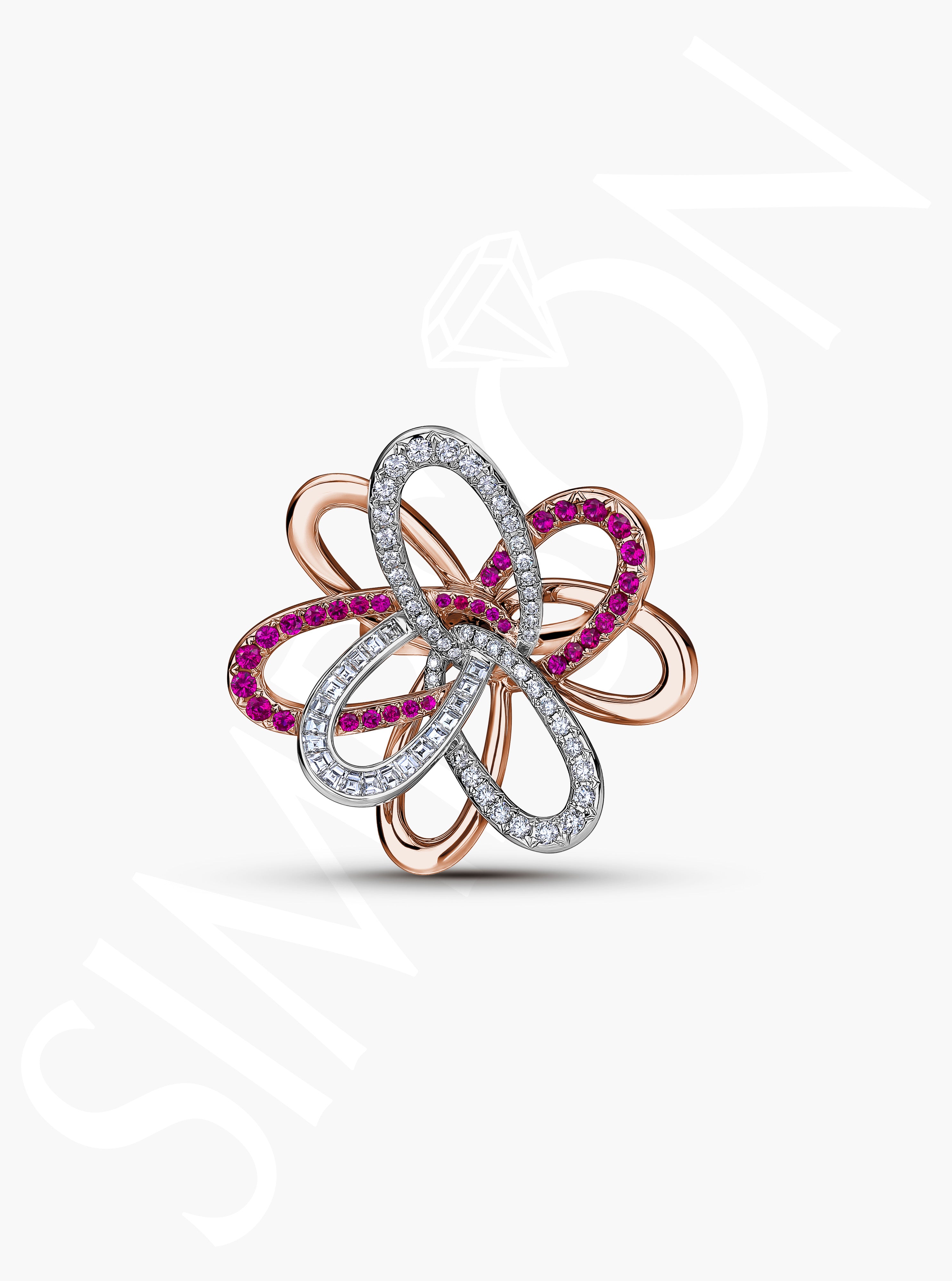 Floral Ring with Rubies and Diamonds
