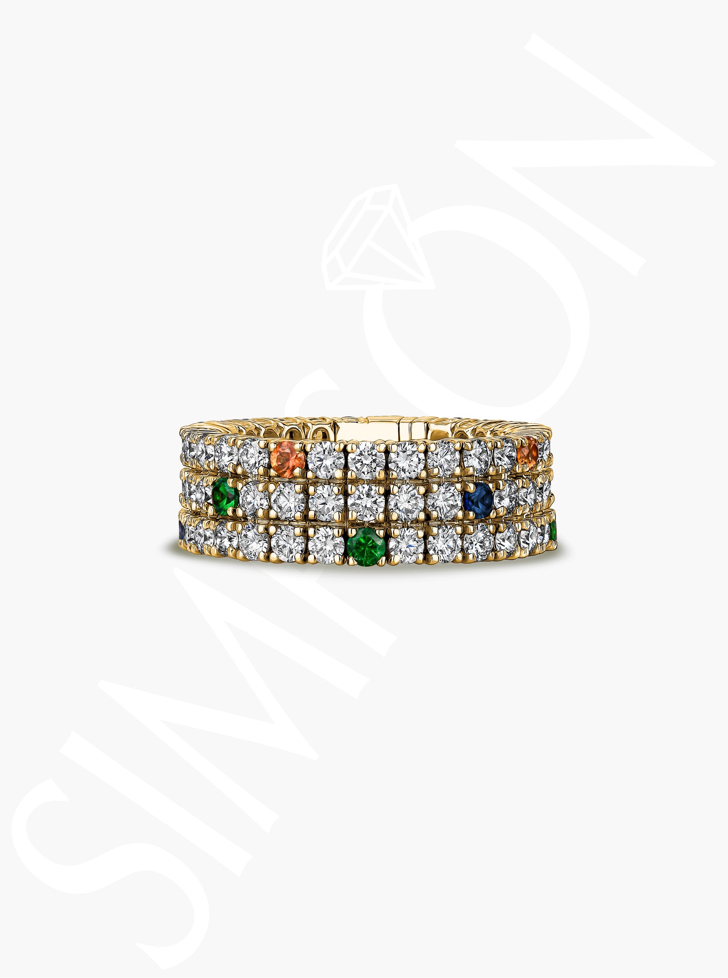 Diamond and Tsavorite and Sapphire Stretch Ring