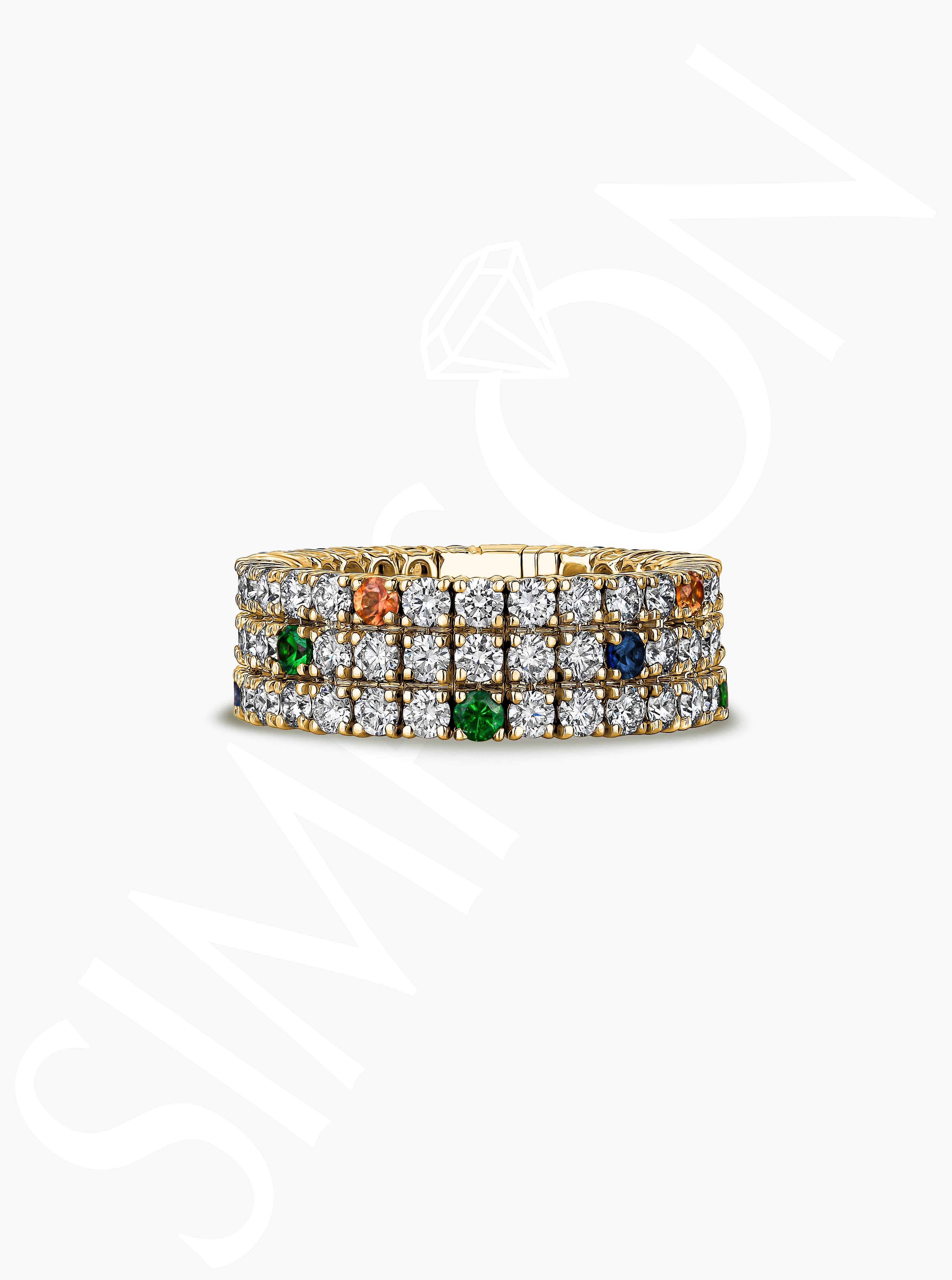 Diamond and Tsavorite and Sapphire Stretch Ring