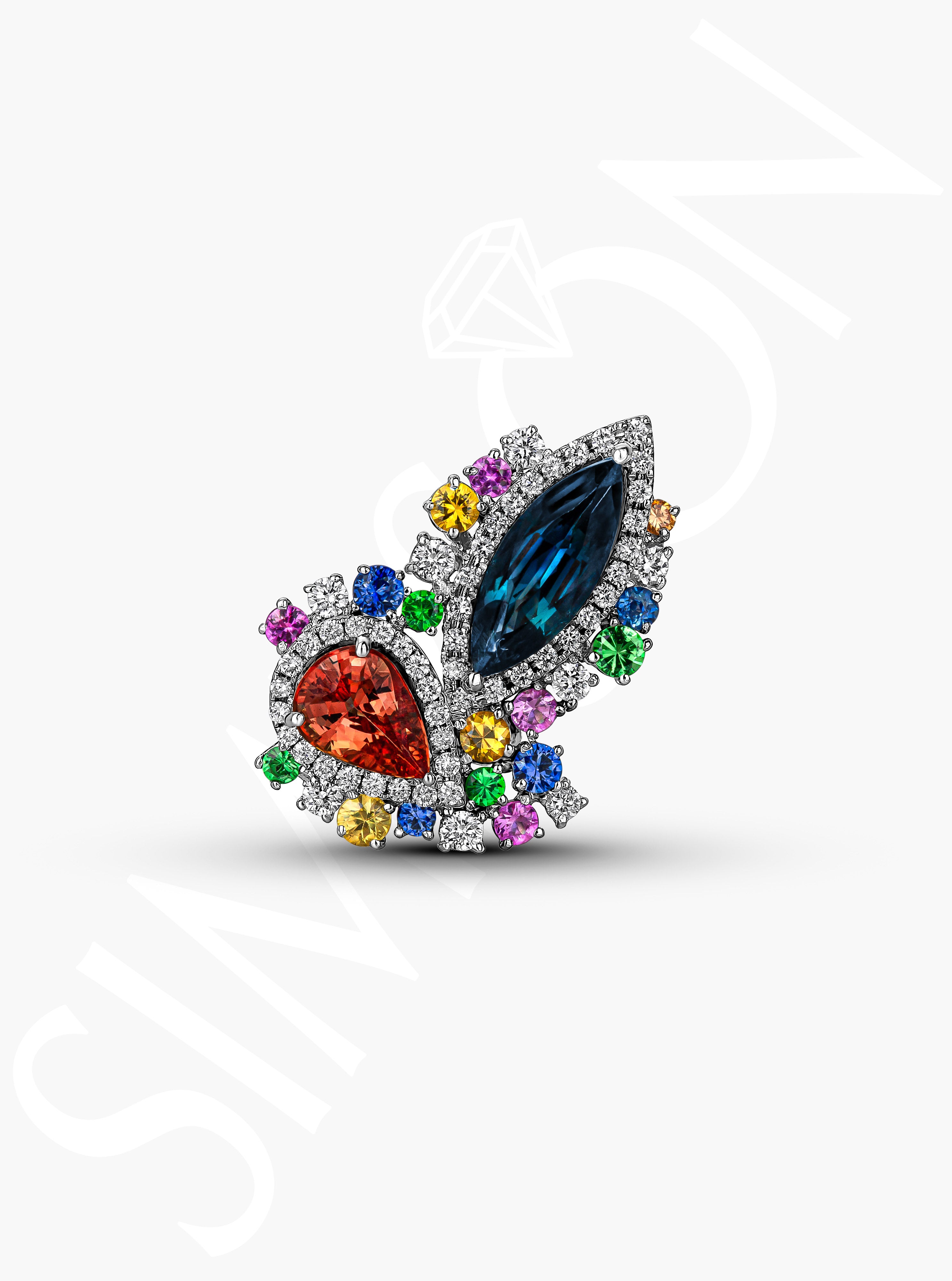 Multi-Color Gemstone and Diamond Statement Ring