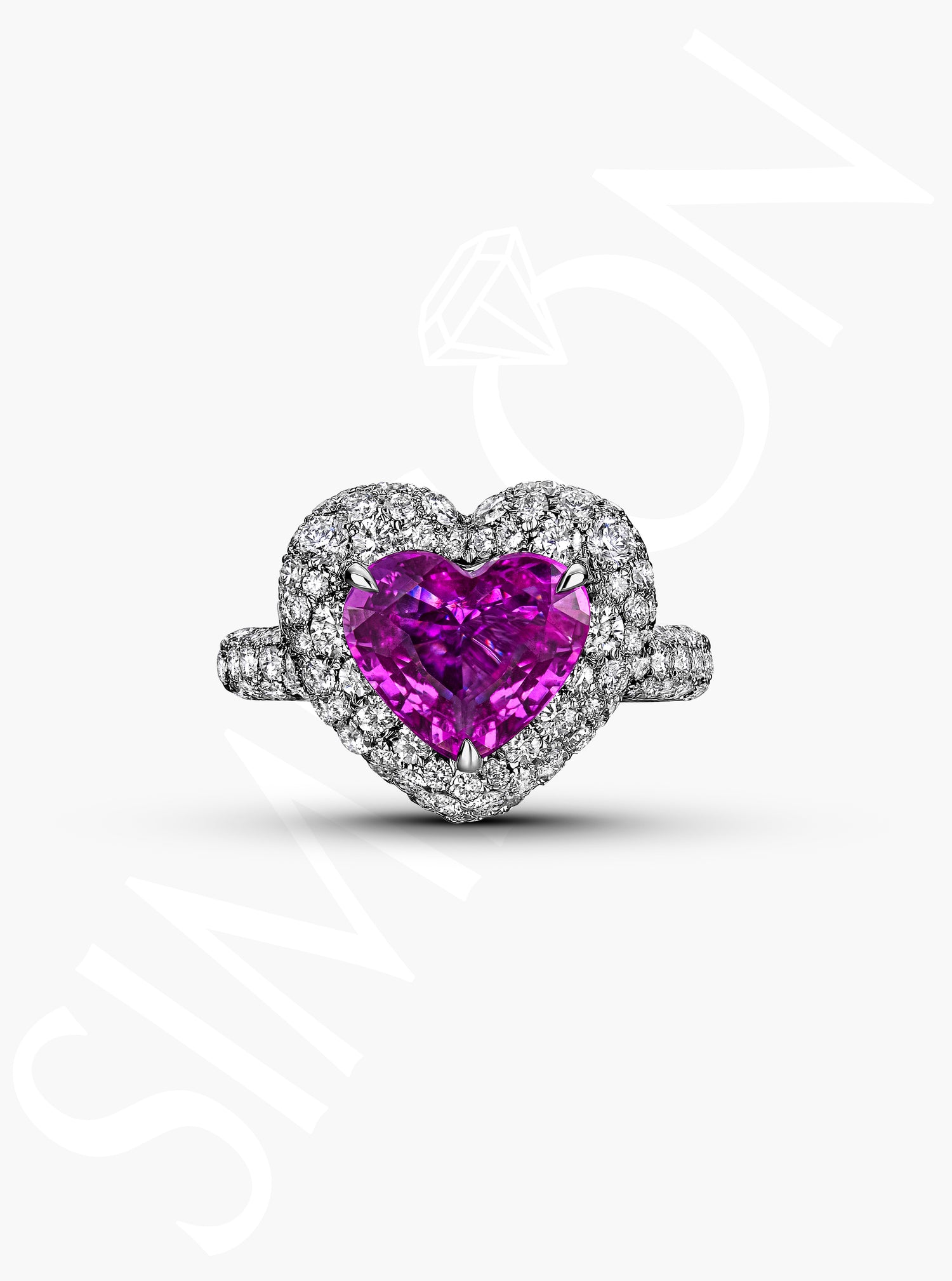 Heart-Shaped Pink Sapphire and Diamond Halo Ring