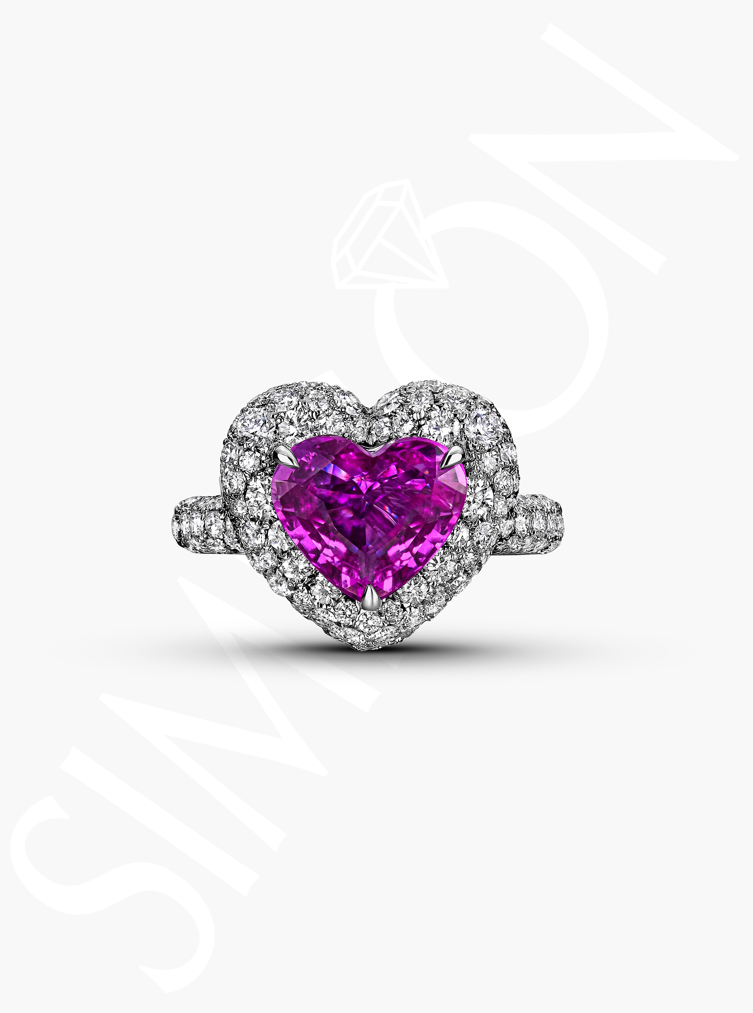 Heart-Shaped Pink Sapphire and Diamond Halo Ring