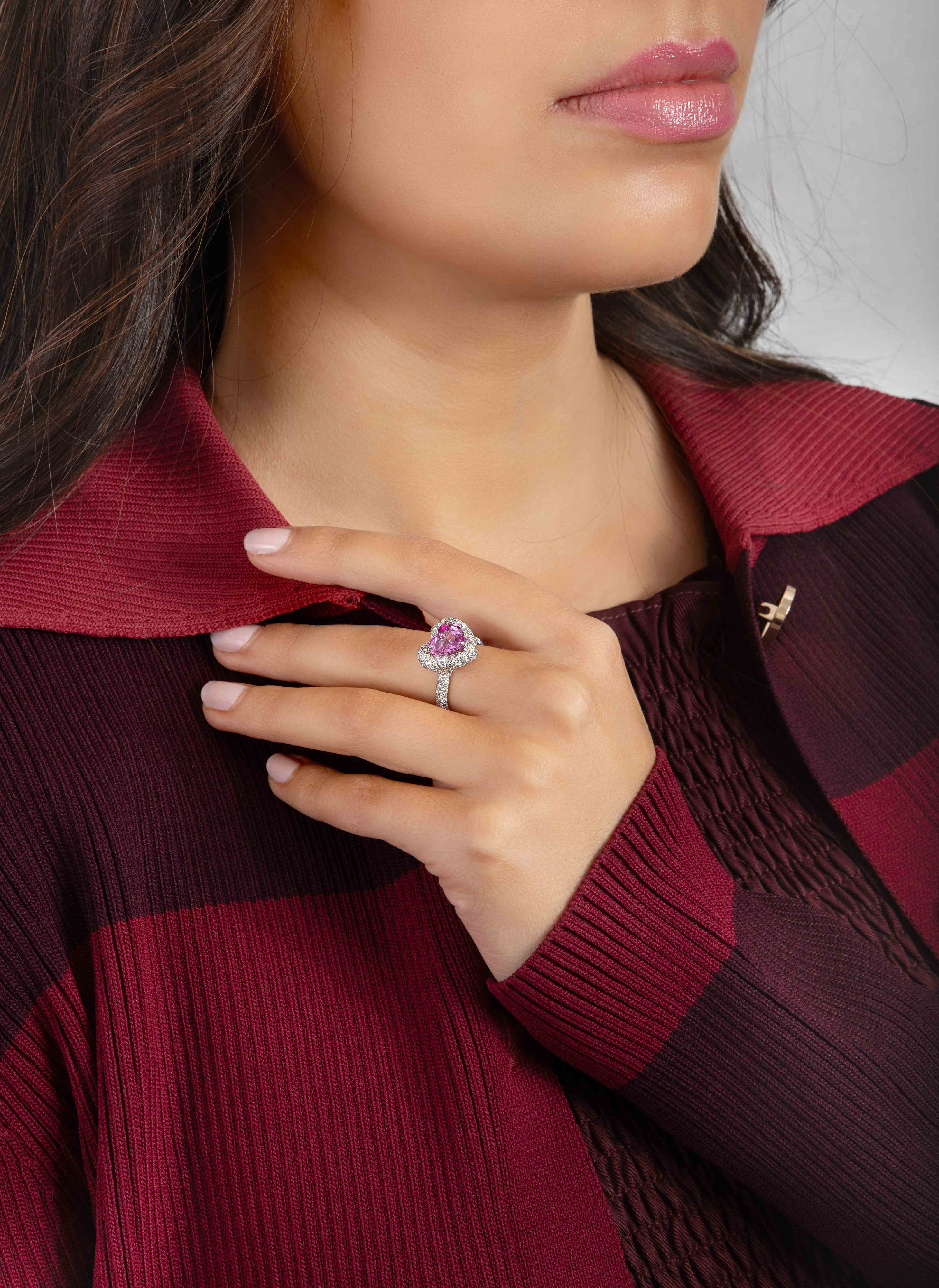 Heart-Shaped Pink Sapphire and Diamond Halo Ring