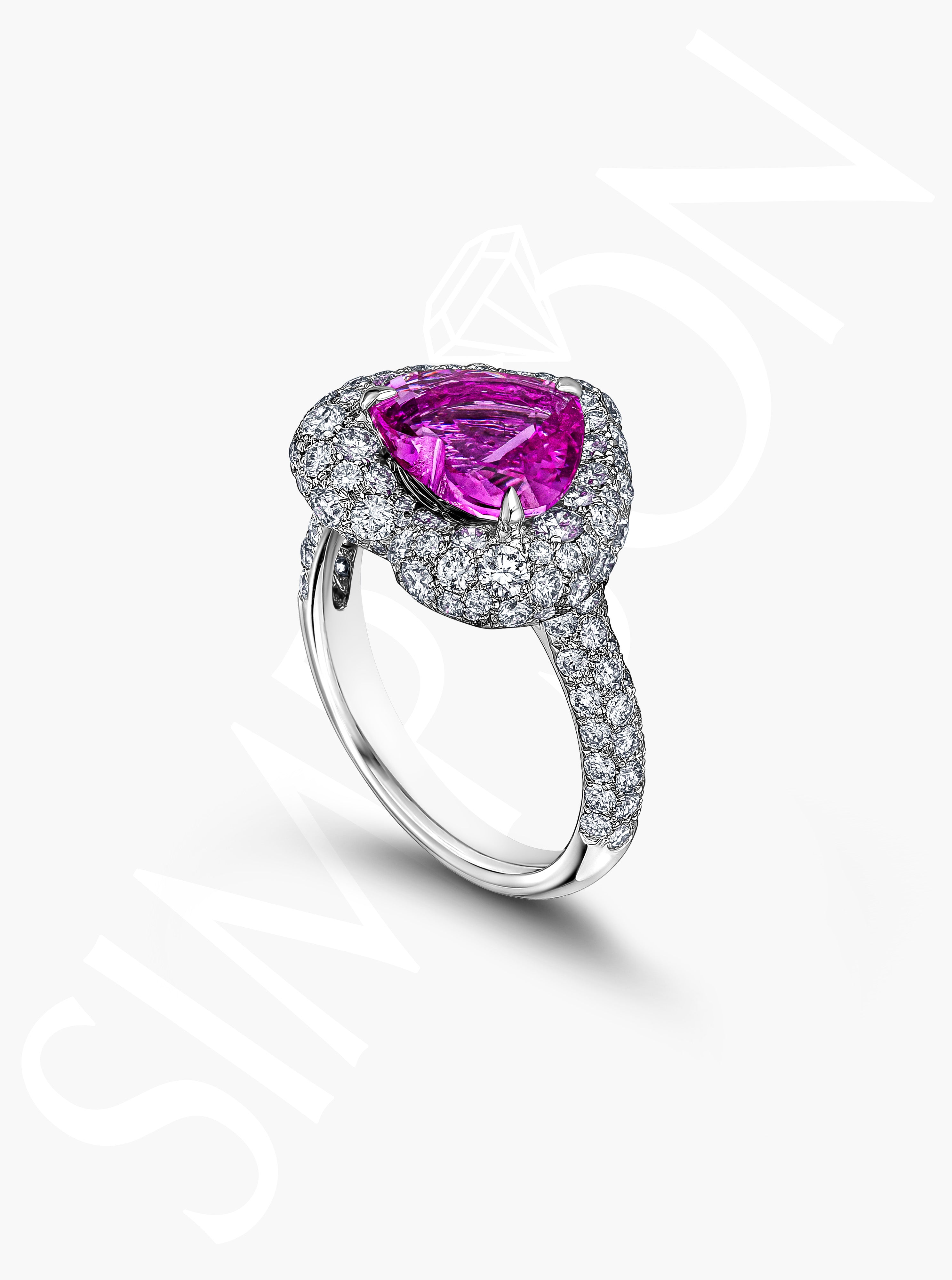 Heart-Shaped Pink Sapphire and Diamond Halo Ring