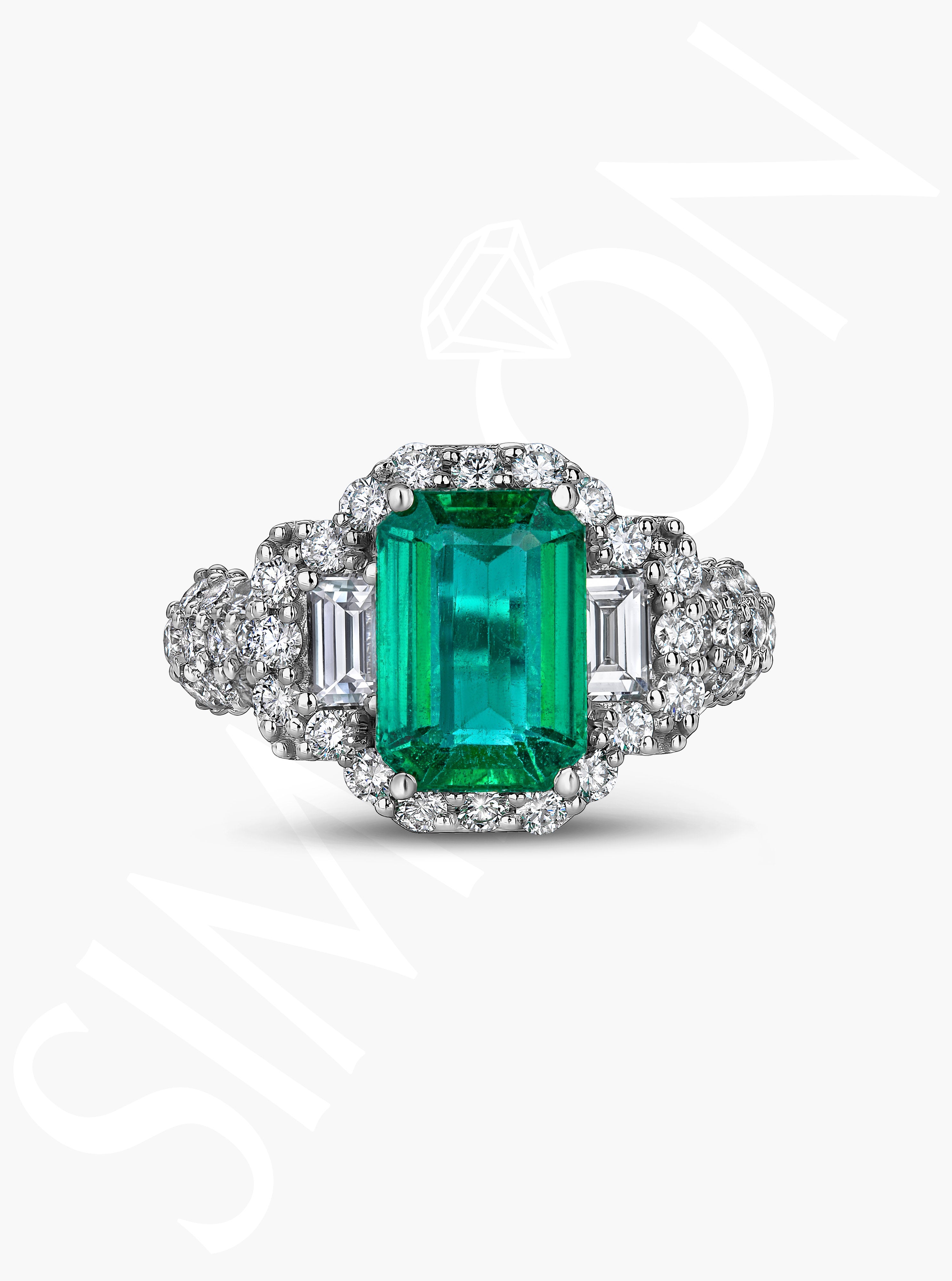 Emerald-Cut Emerald And Diamond Ring