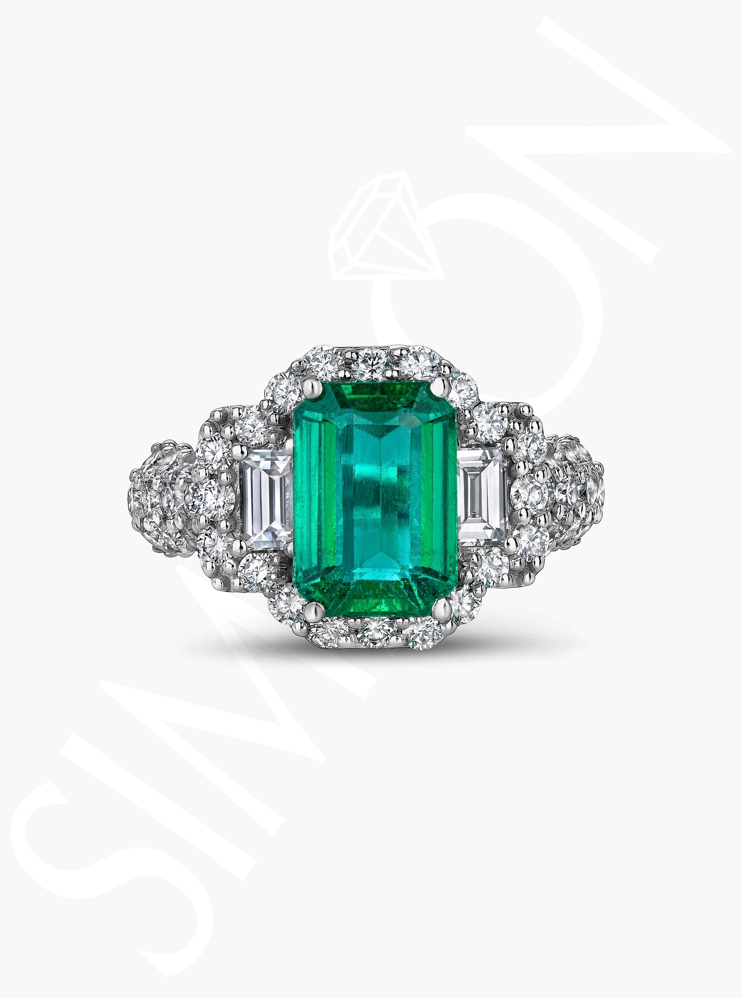 Emerald-Cut Emerald And Diamond Ring