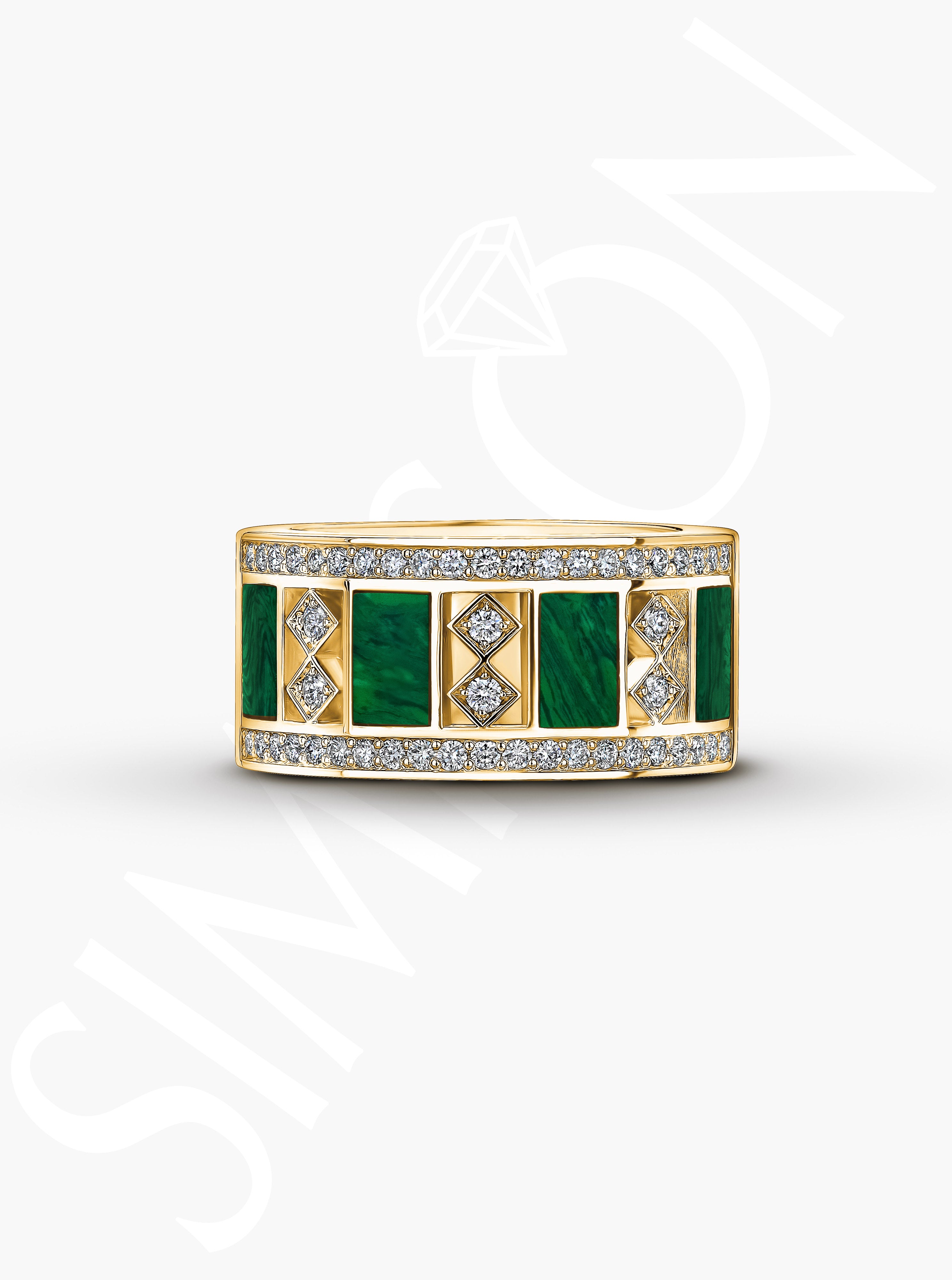 Malachite And Diamond Panel Ring