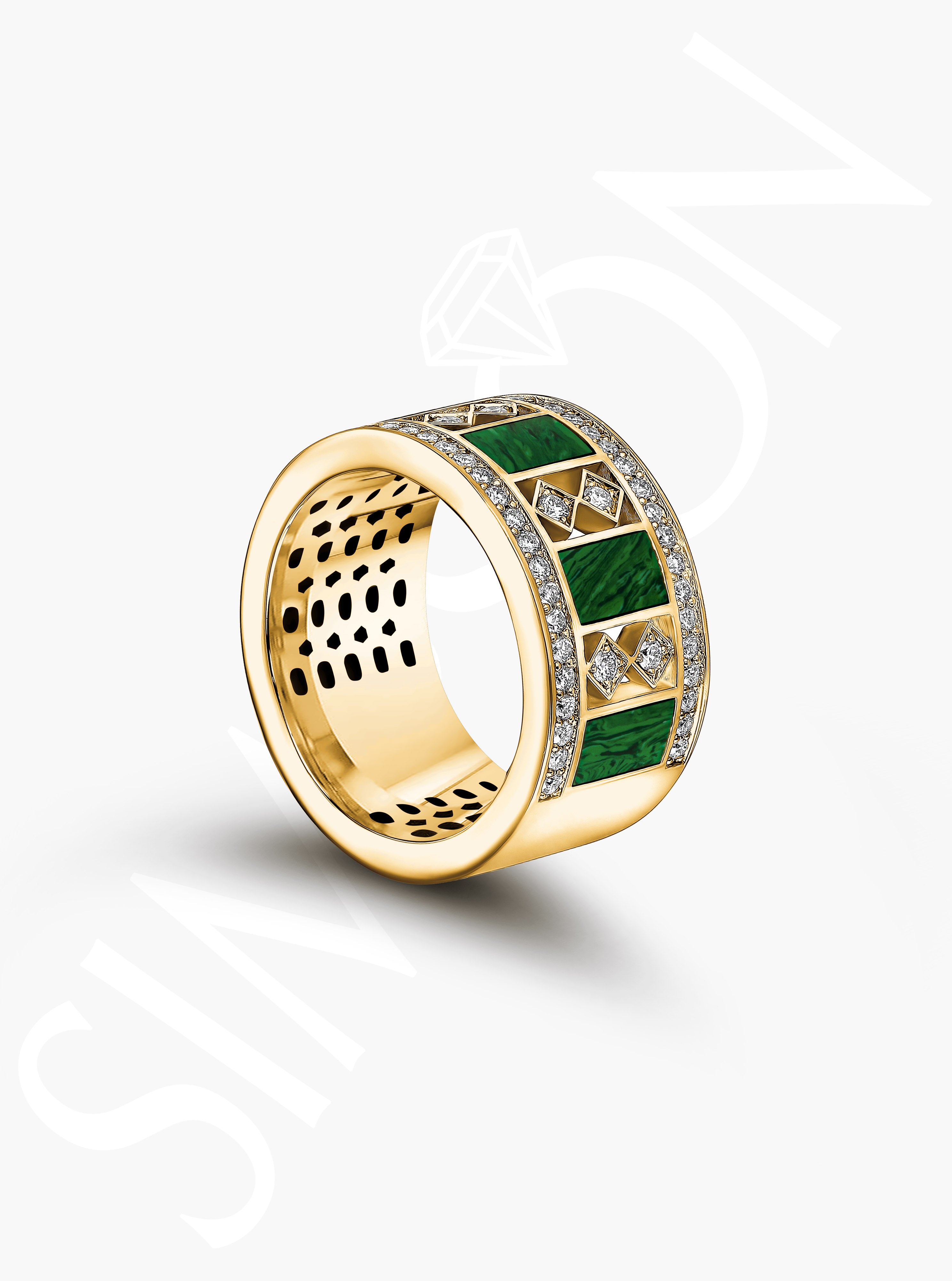 Malachite And Diamond Panel Ring