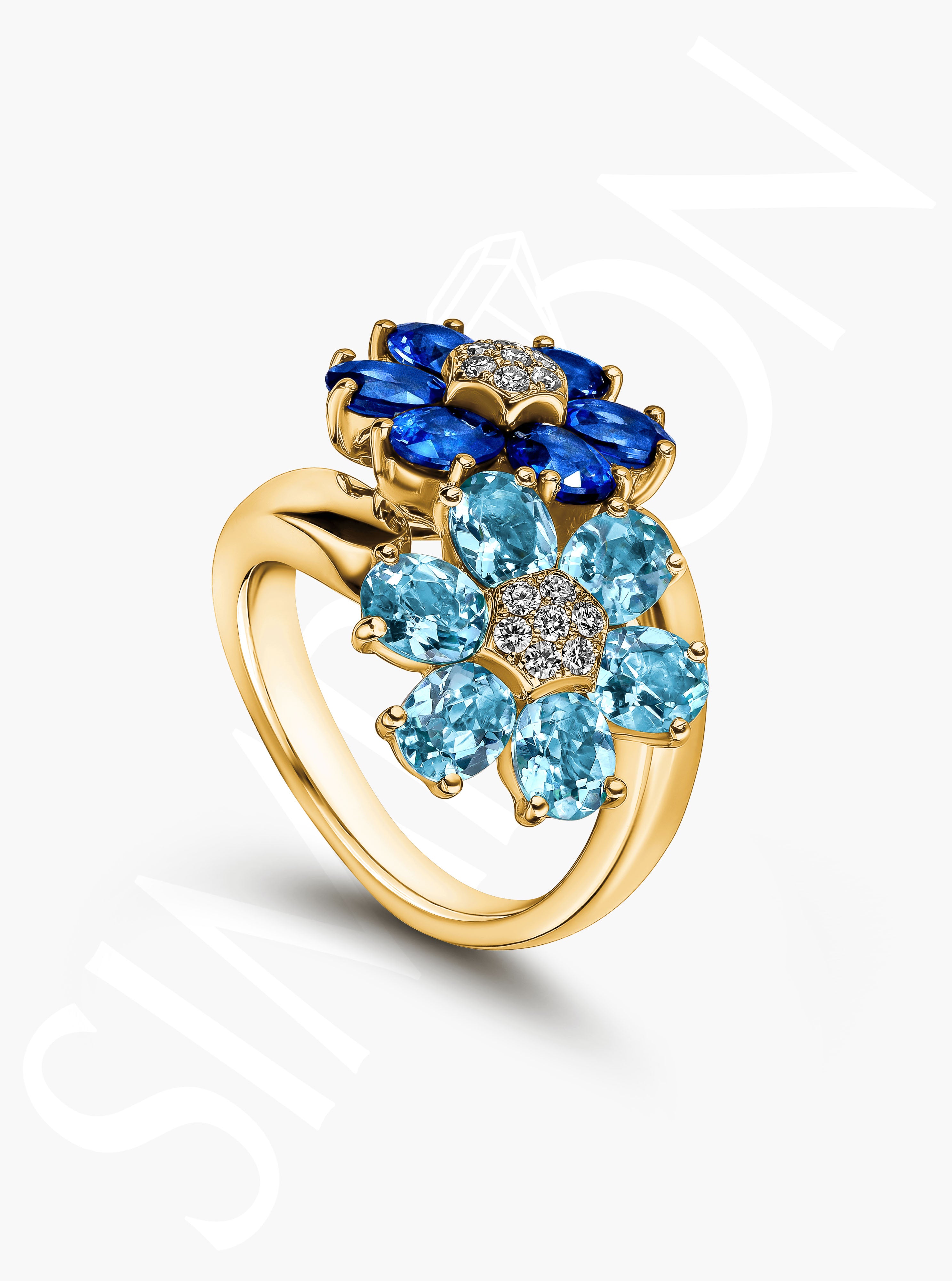 Blue Sapphire And Apatite Flower Ring