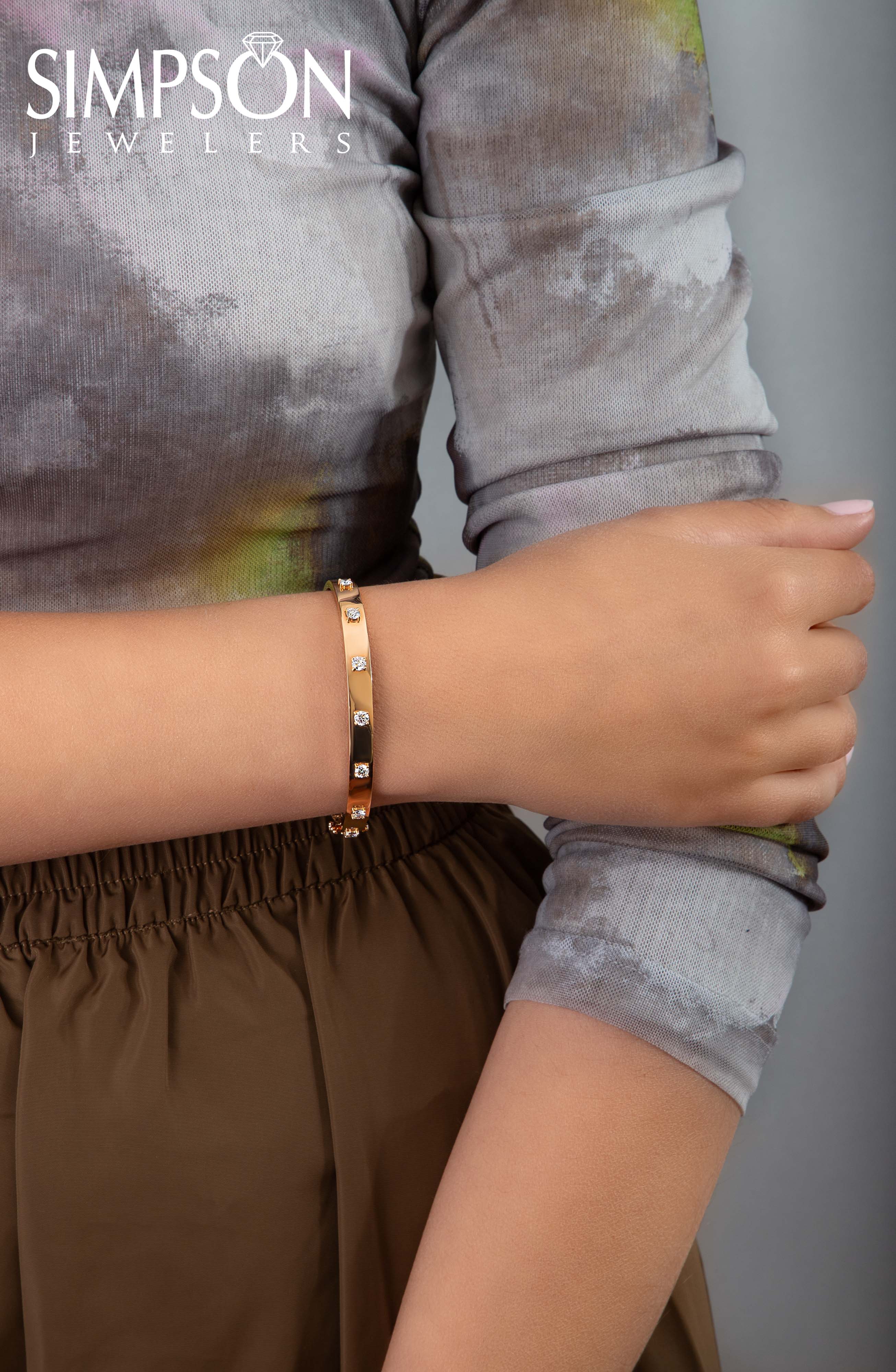 Rose Gold Bangle with Round Diamonds