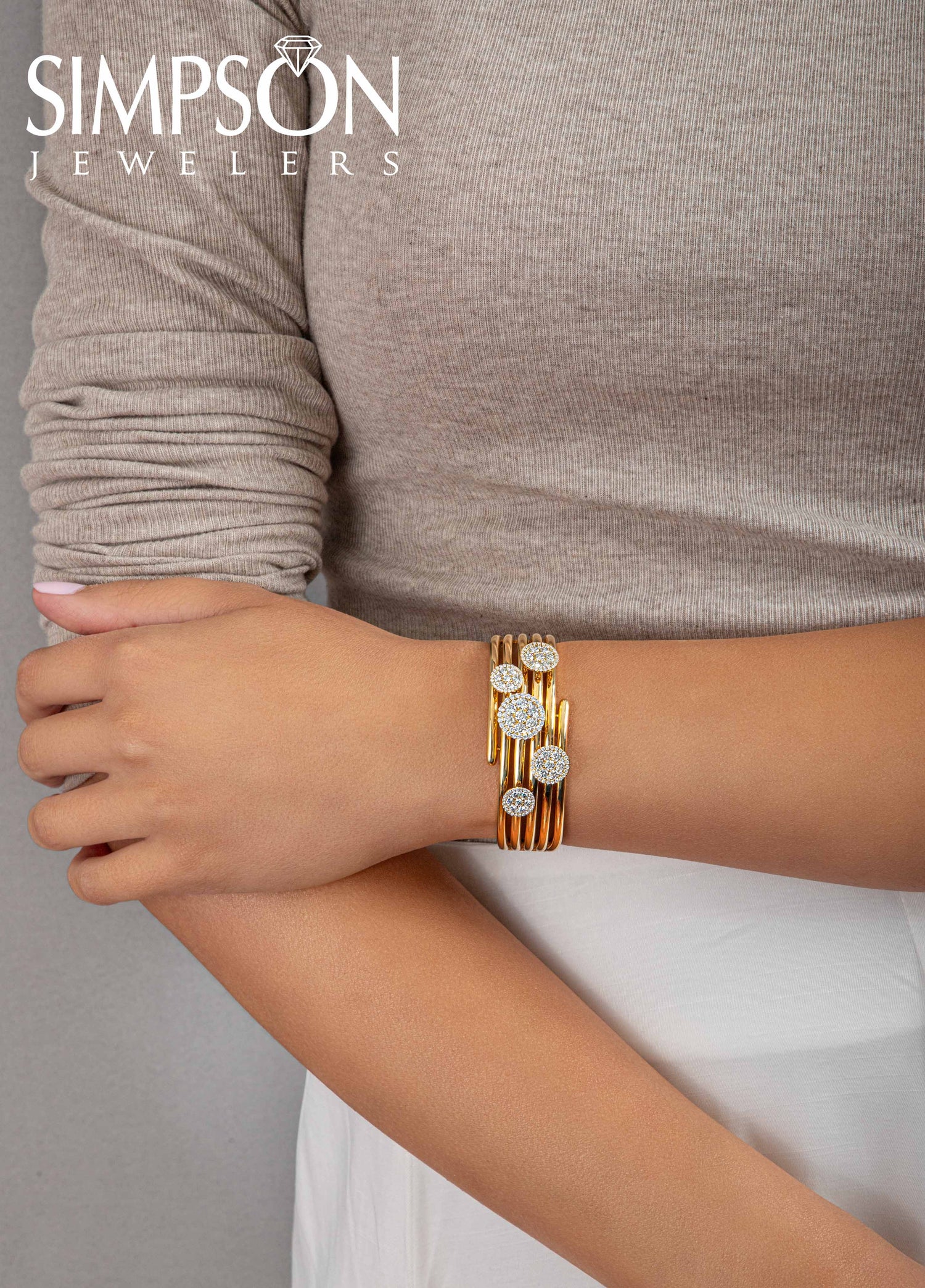 Multi-Row Bangle with Sparkling Diamond Discs
