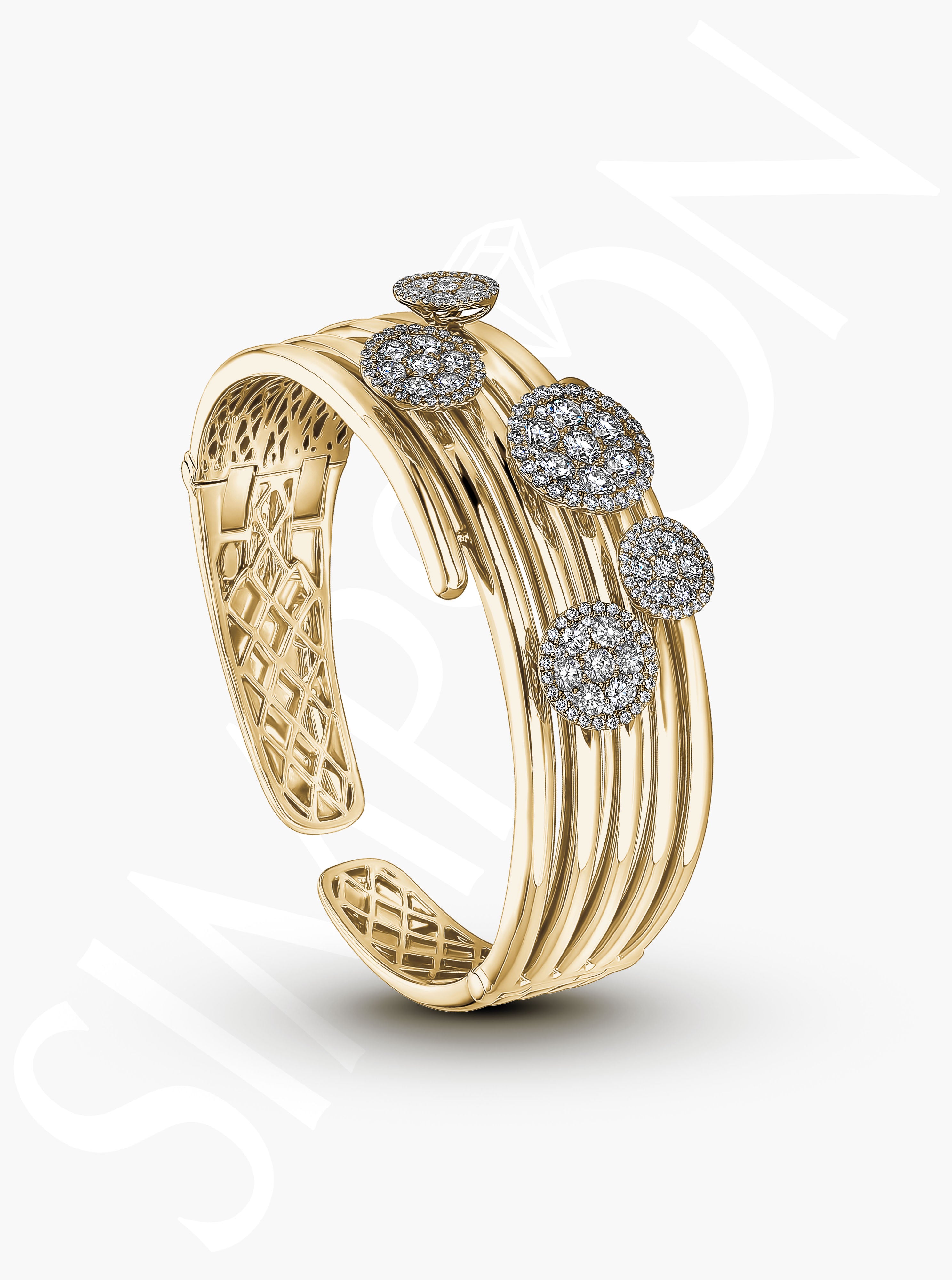 Multi-Row Bangle with Sparkling Diamond Discs