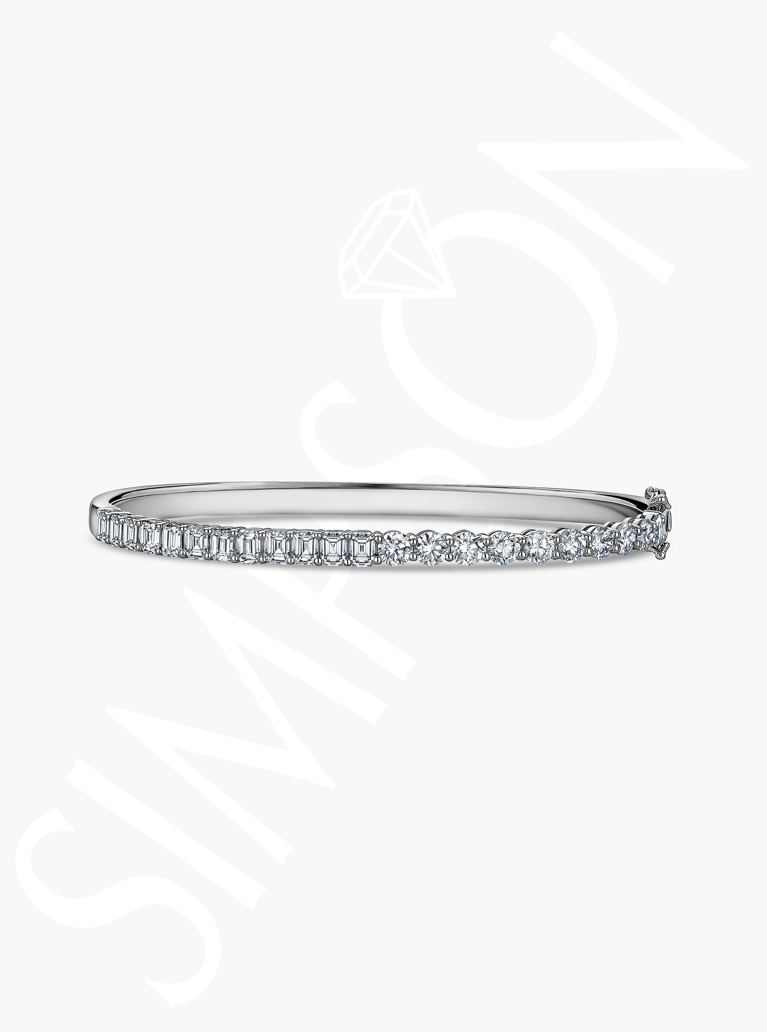 Round and Emerald Cut Diamond Bangle