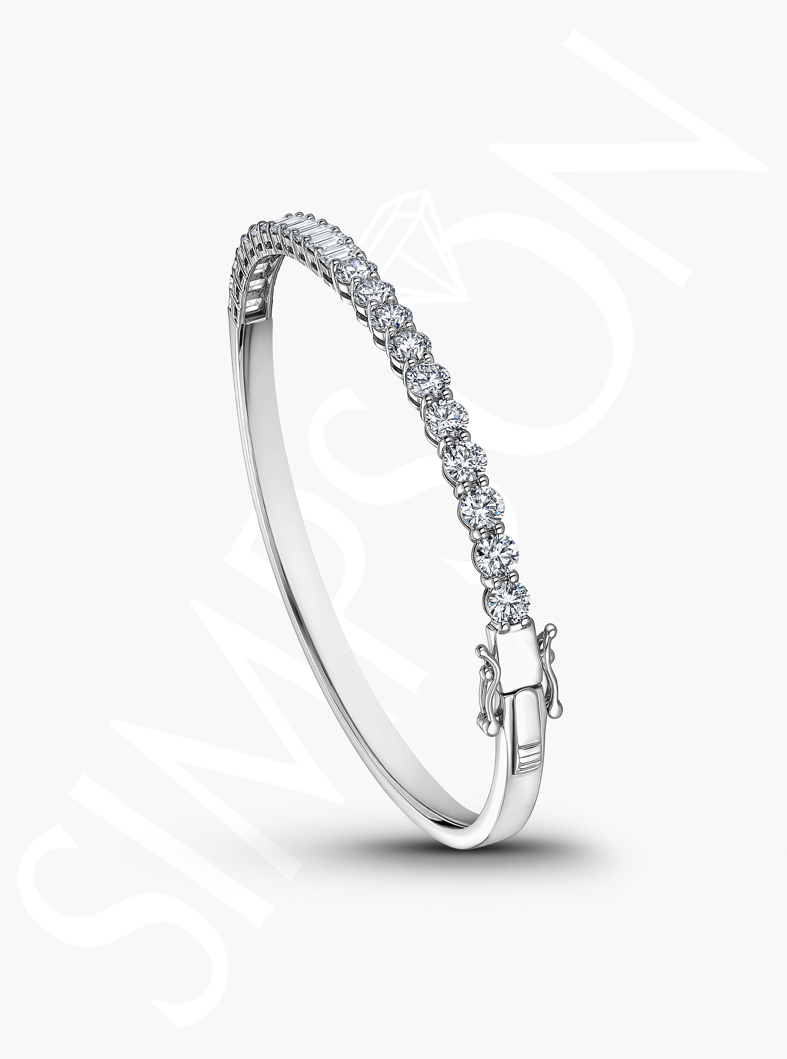 Round and Emerald Cut Diamond Bangle