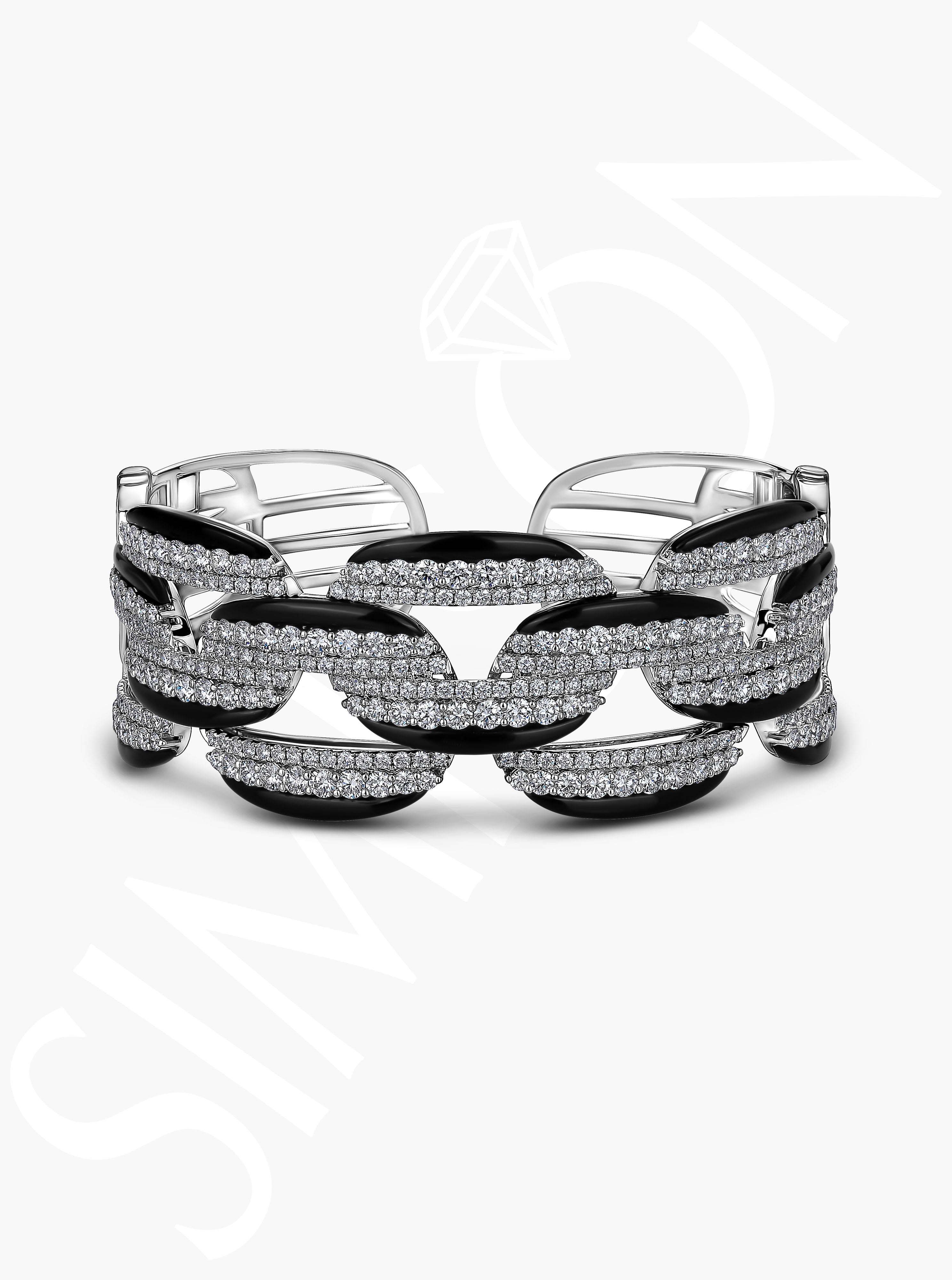Black Ceramic and Diamond Accented Statement Bangle