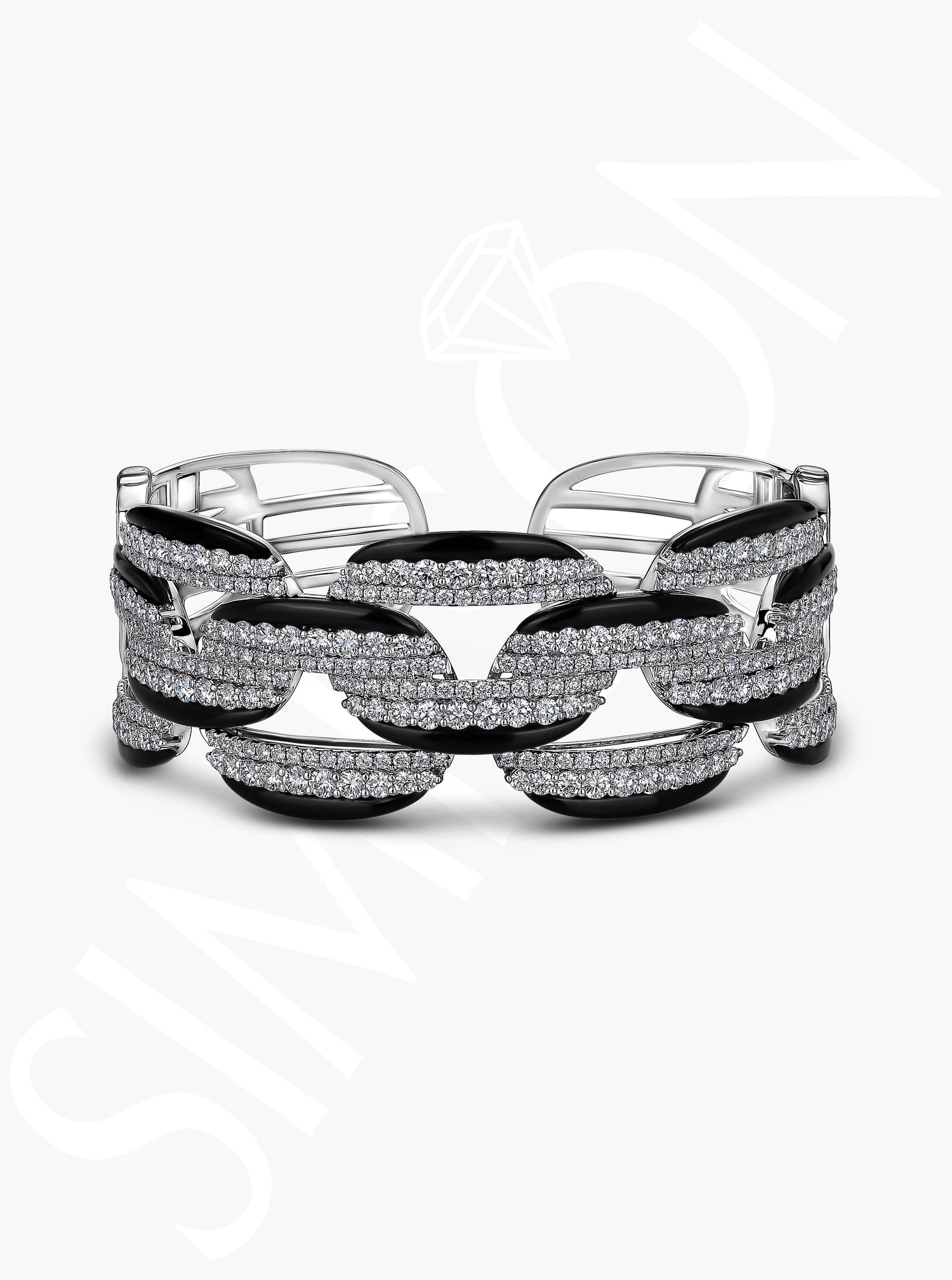 Black Ceramic and Diamond Accented Statement Bangle