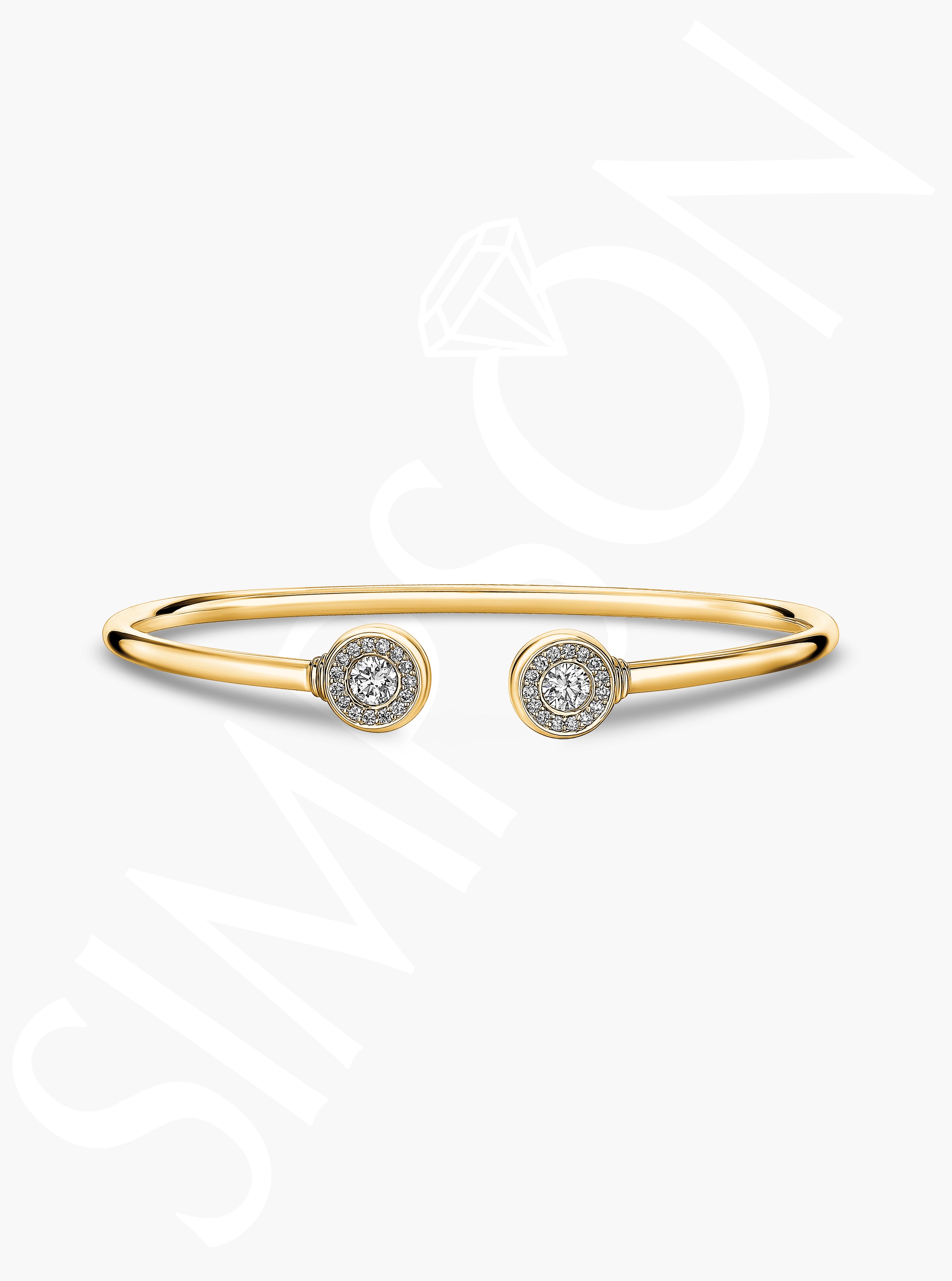 Open Bangle with Round Diamond Halo Accents