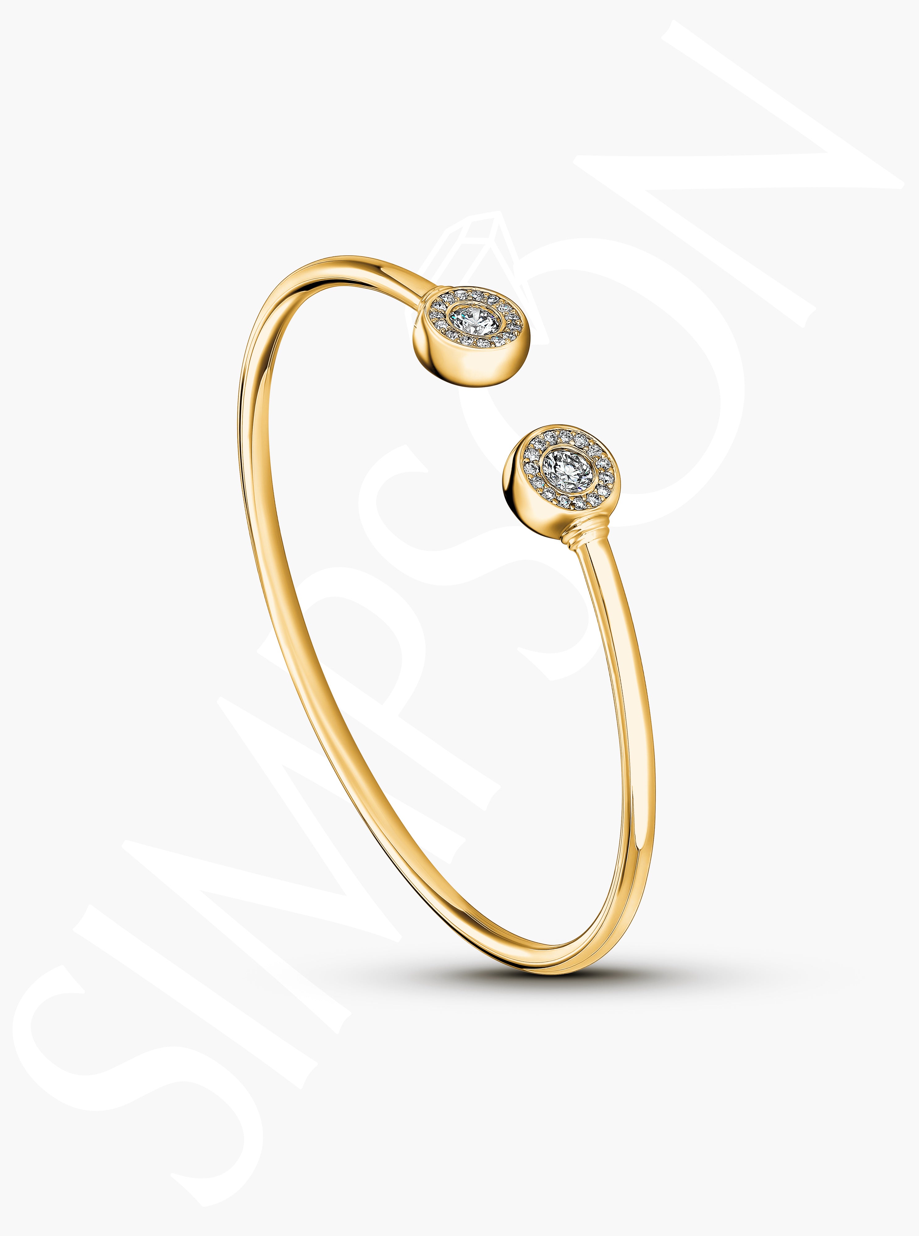 Open Bangle with Round Diamond Halo Accents