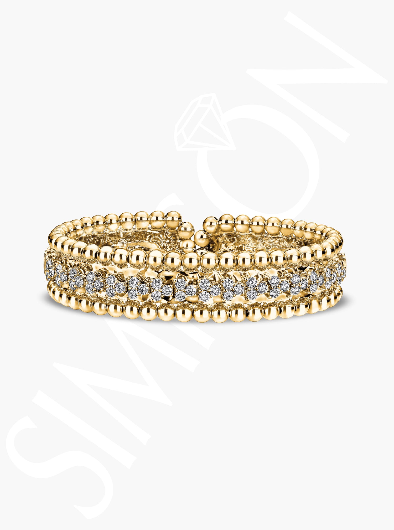Yellow Gold Beaded Diamond Bangle