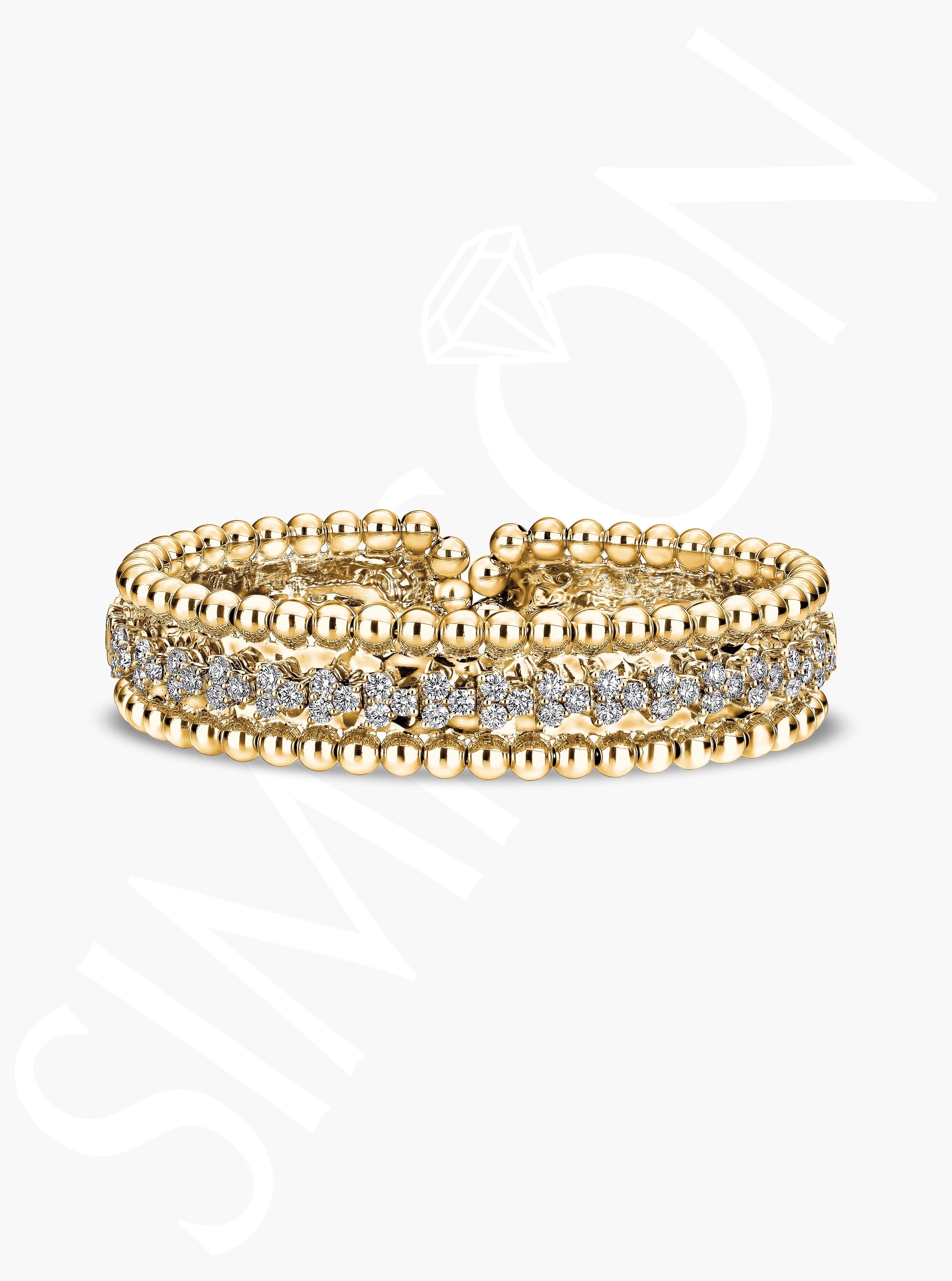 Yellow Gold Beaded Diamond Bangle
