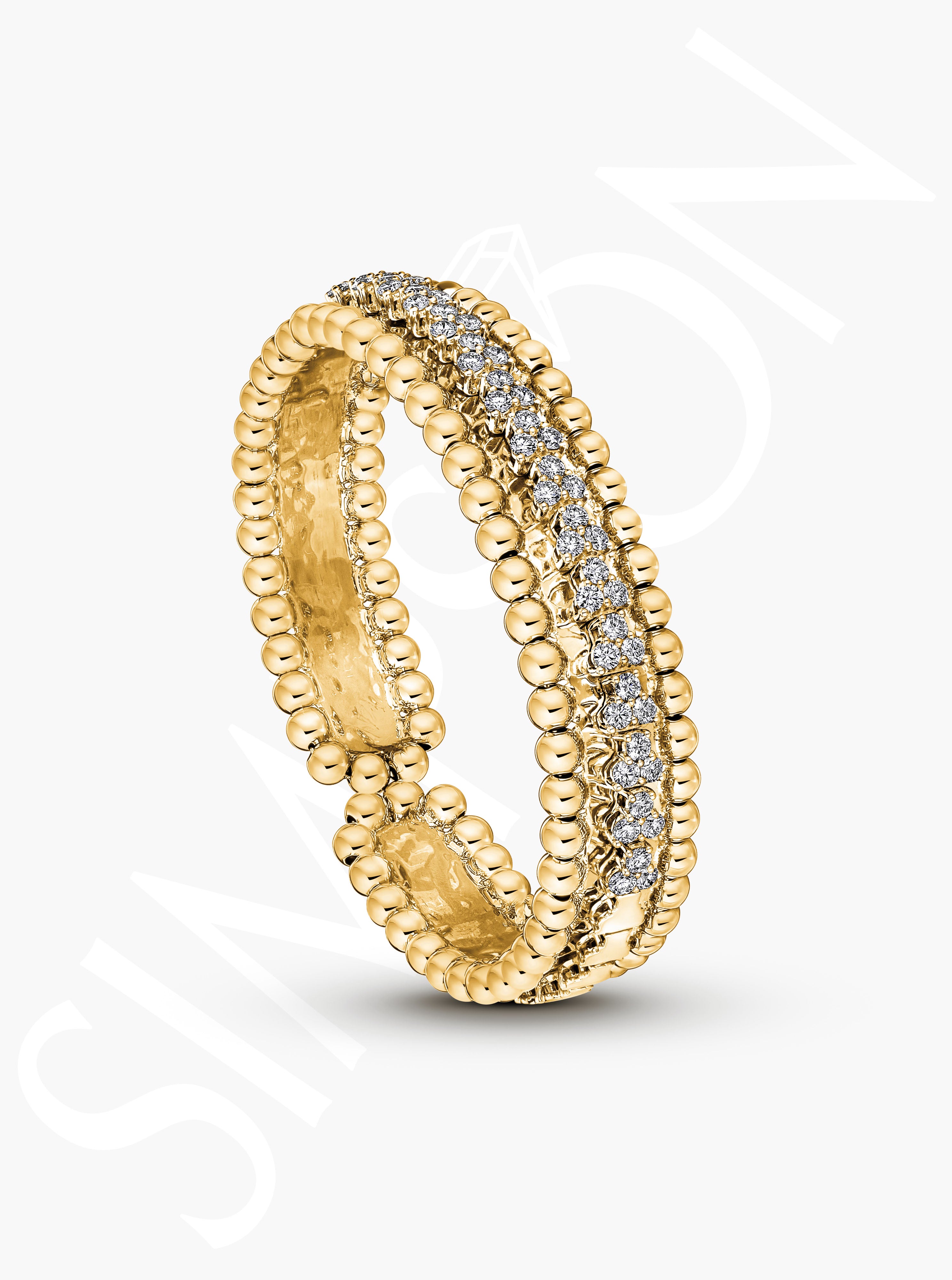 Yellow Gold Beaded Diamond Bangle