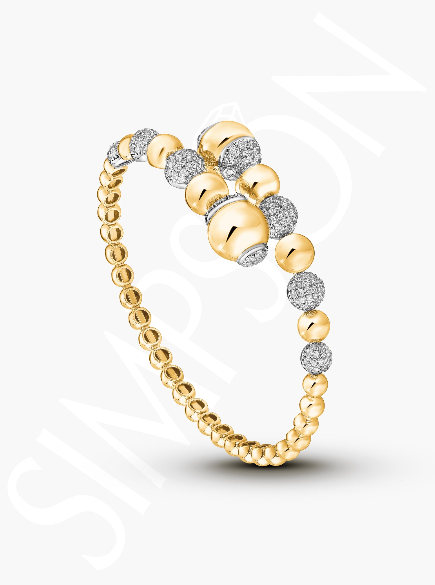 Yellow Gold Diamond Bead Bangle