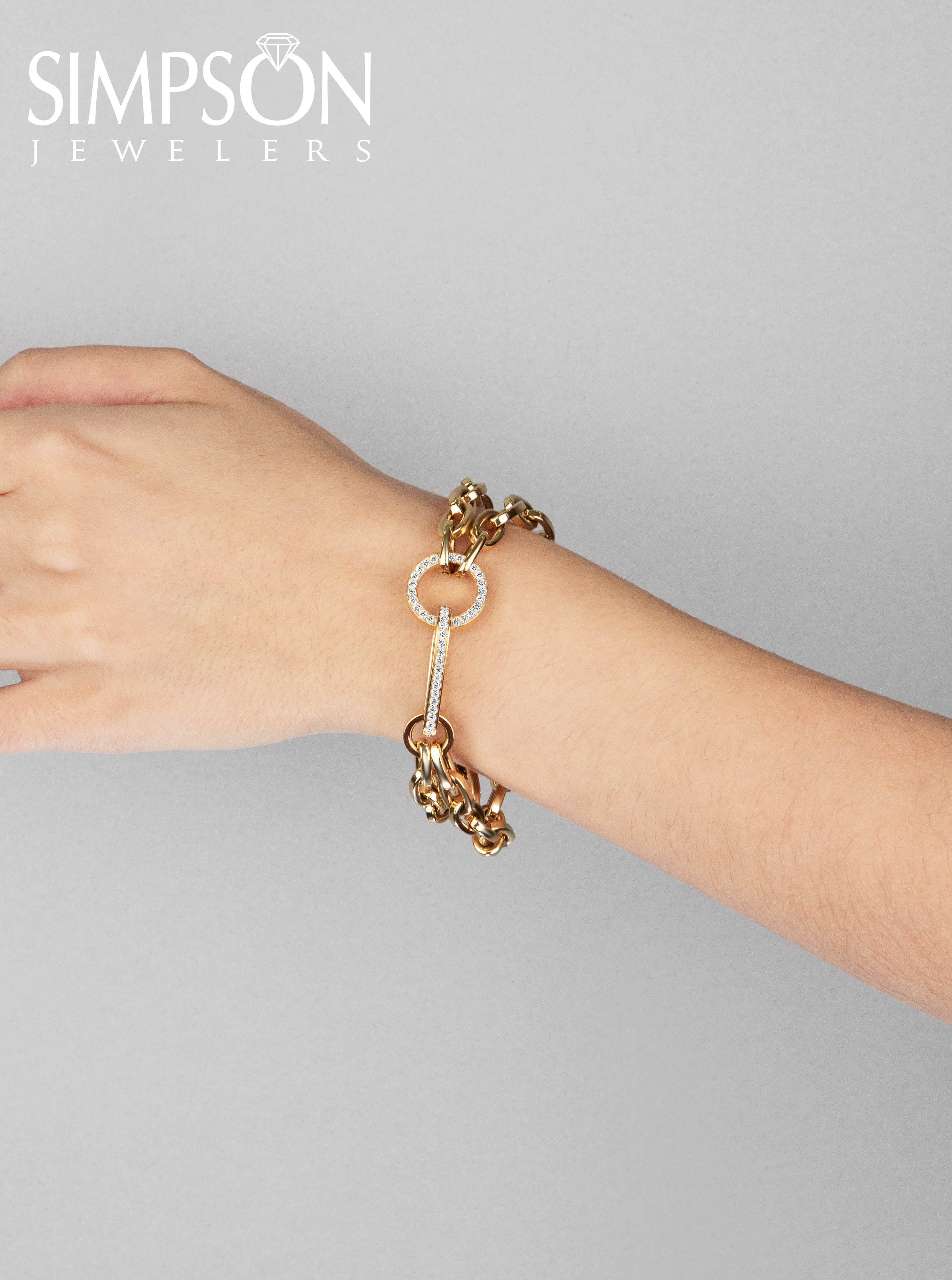 Diamond-Embellished Gold Link Bracelet