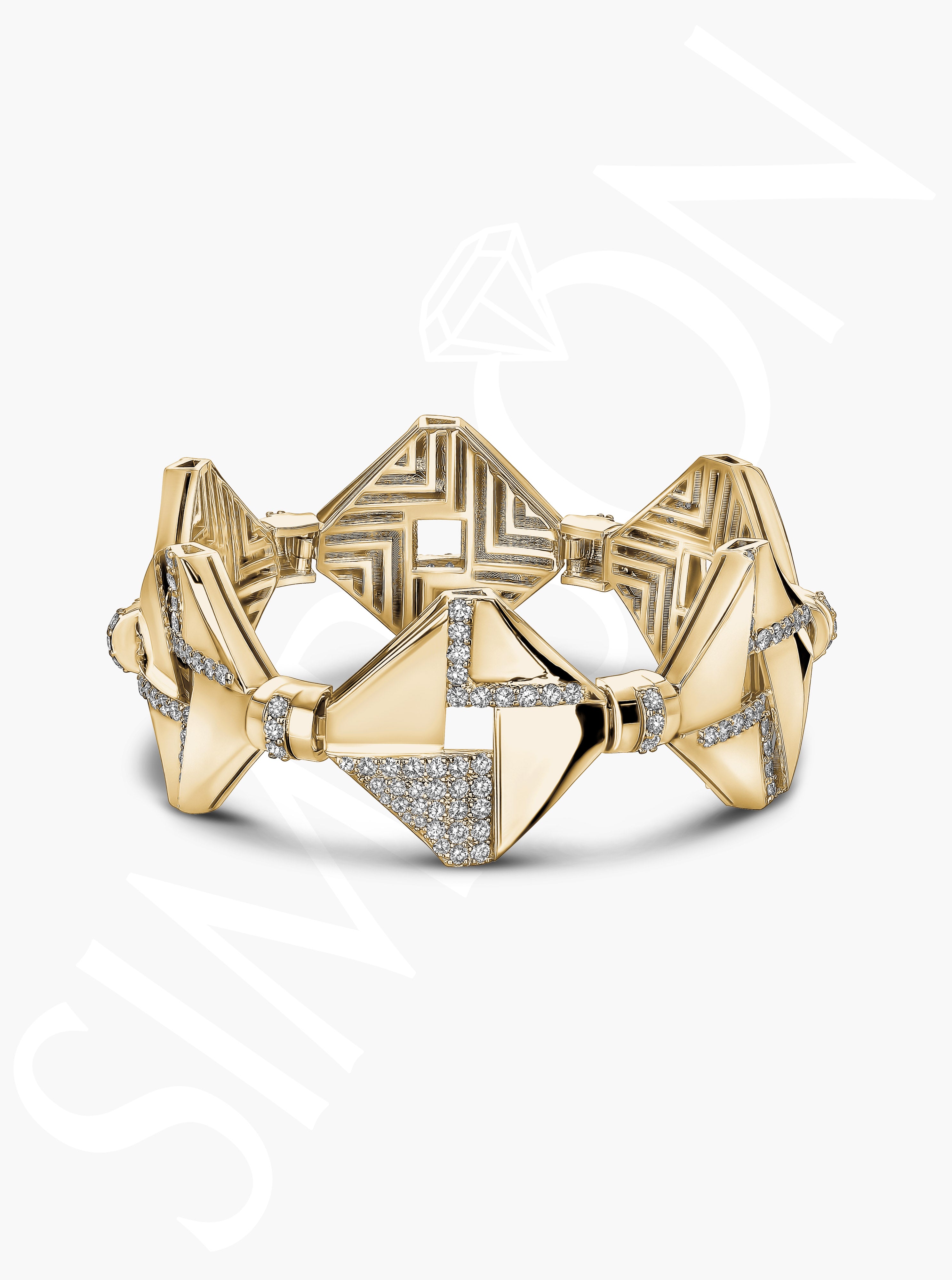 Geometric Gold Bracelet with Diamond Accents