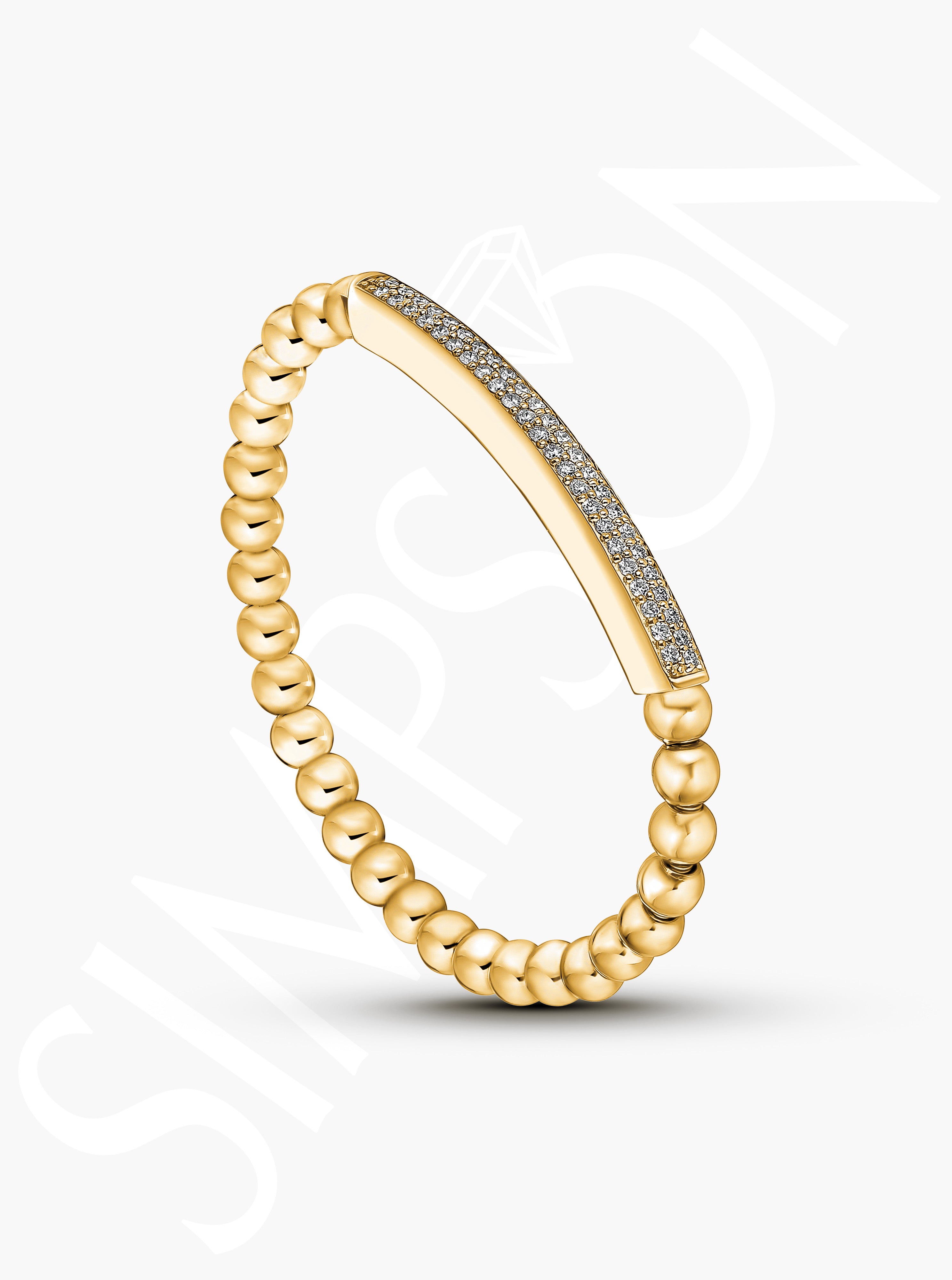 Gold Beaded Diamond Stretch Bracelet